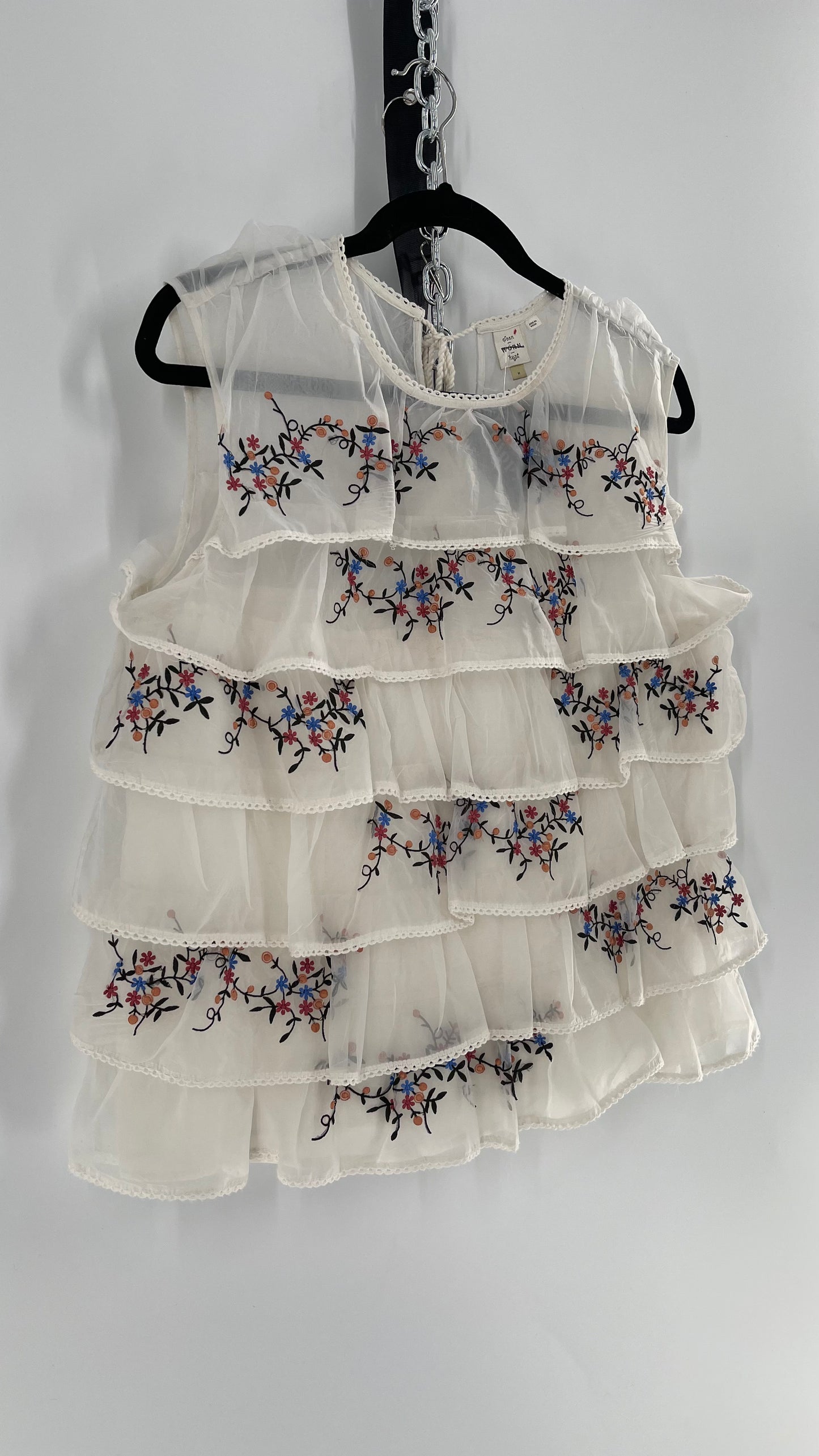 Anthropologie Seen. Worn. Kept Voile, Ruffled and Embroidered Sleeveless (Medium)