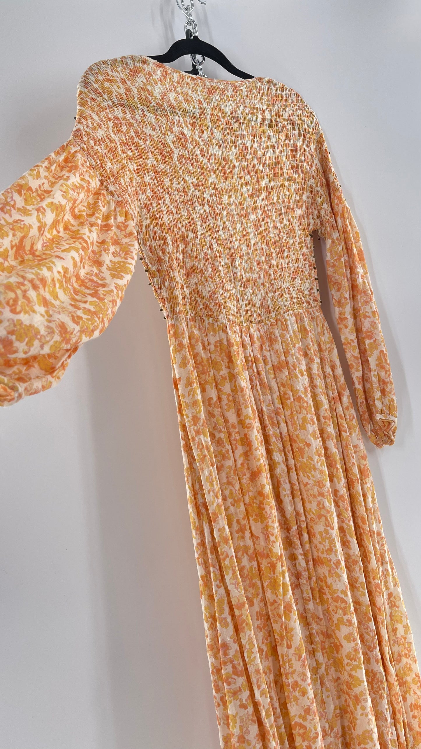 Intimately Free People Orange Floral Smocked Maxi Dress (XS)