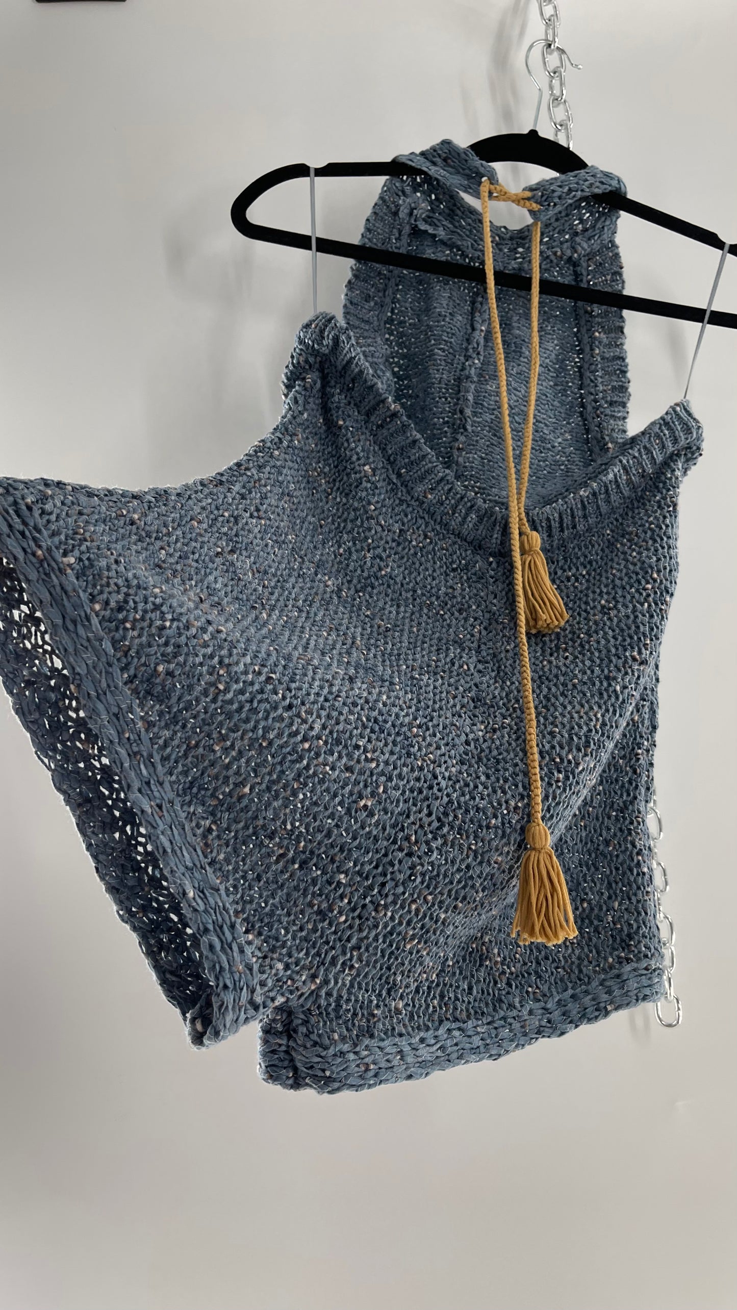 Free People Blue Crochet Knit Halter Romper (Medium)
