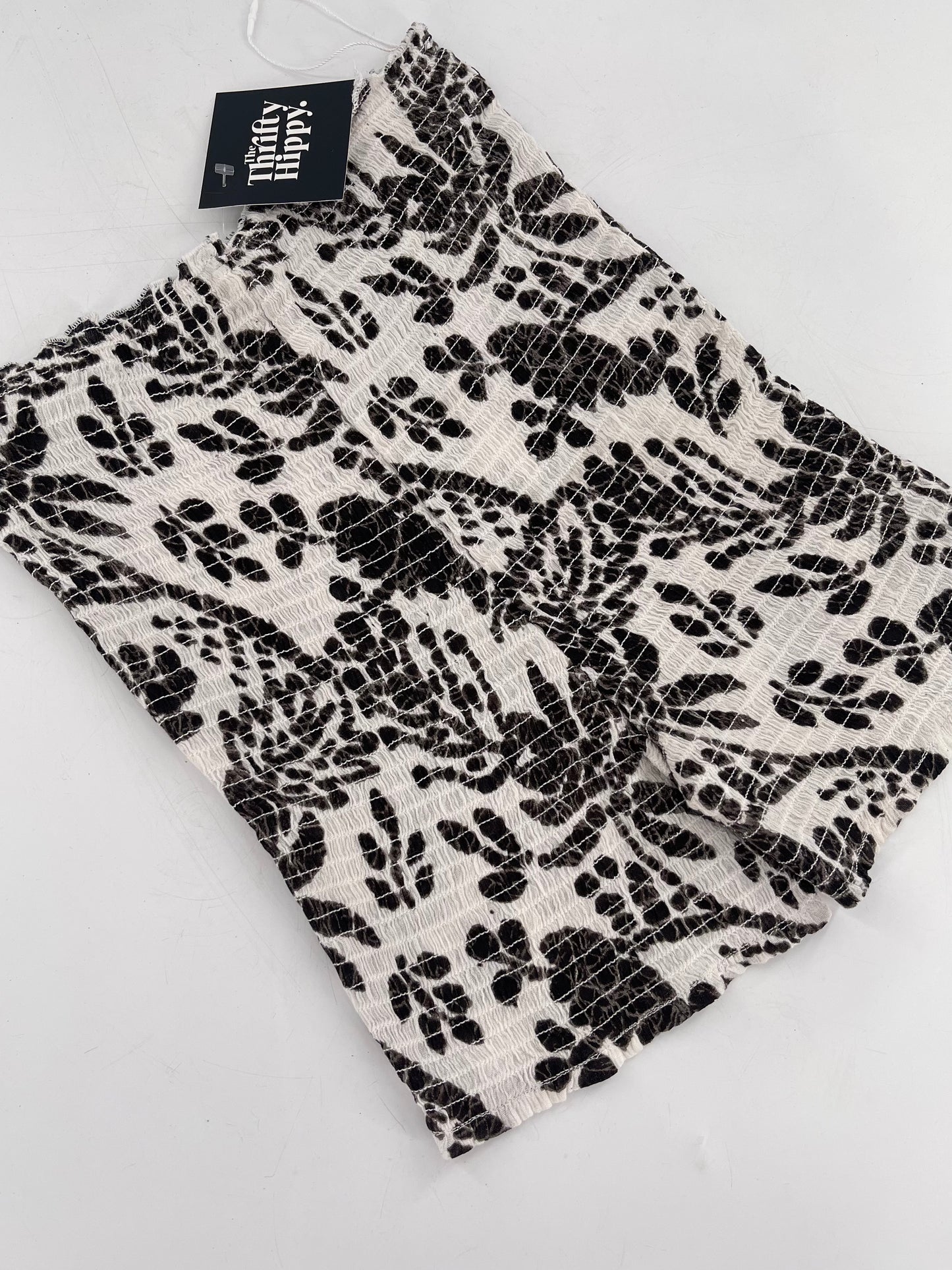 Free People White/Black Patterned Smocked Shorts (XS/S)