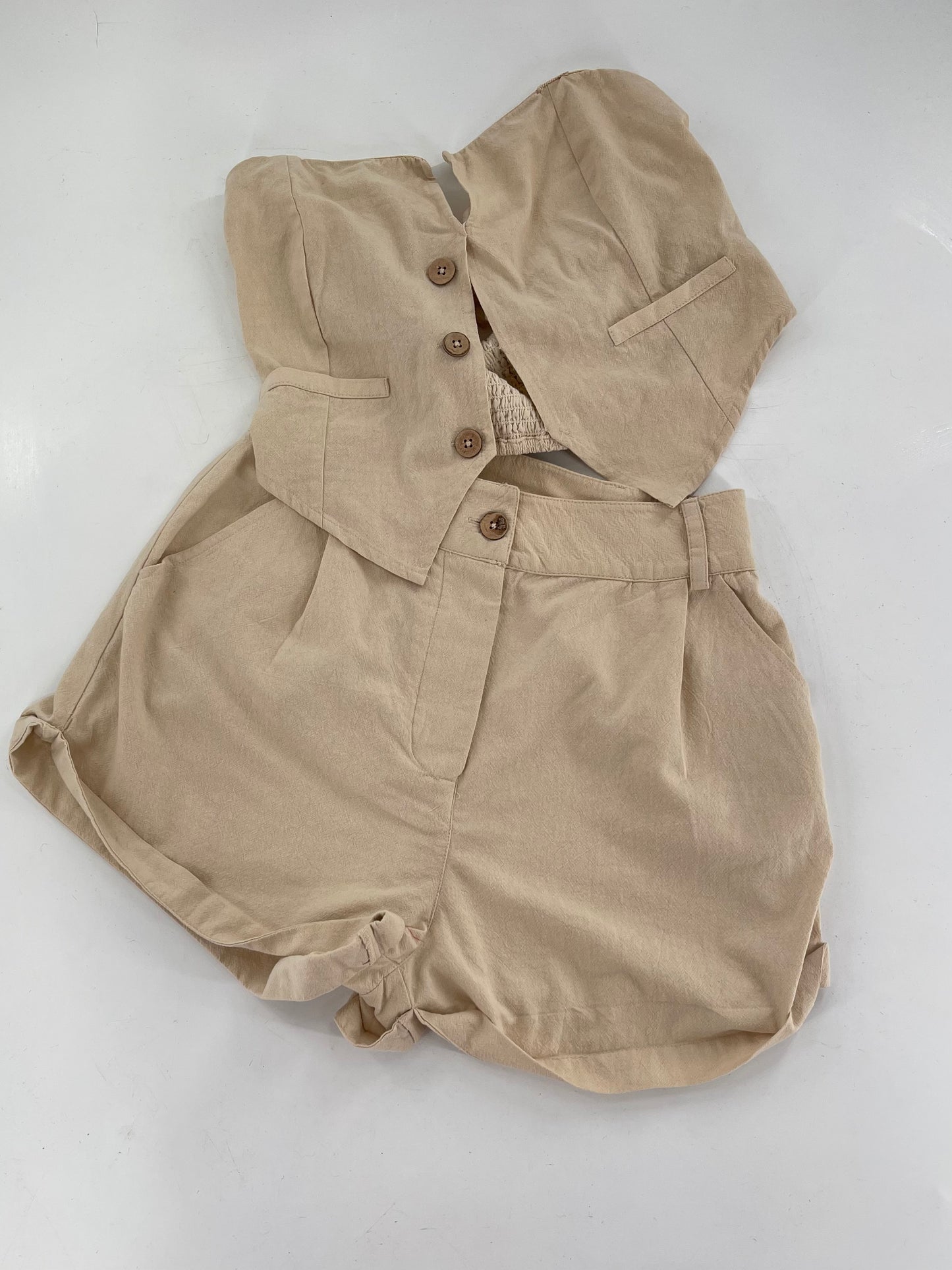 Intimately Free People Beige Vest and Shorts Set (Small)