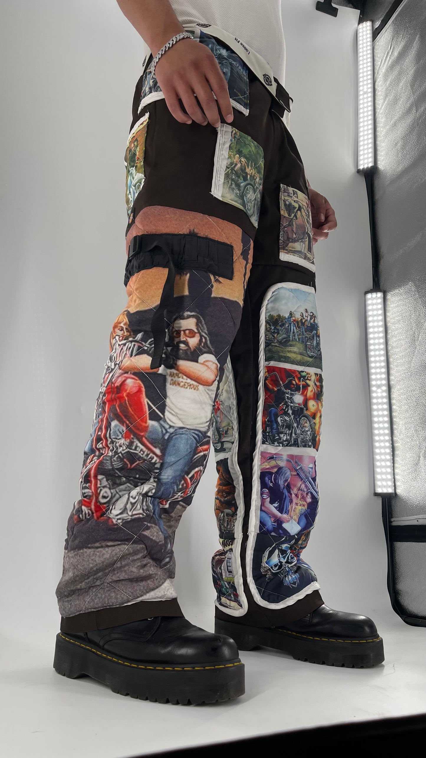 Custom - Handmade Reworked Dickies with Quilted Moto Pattern