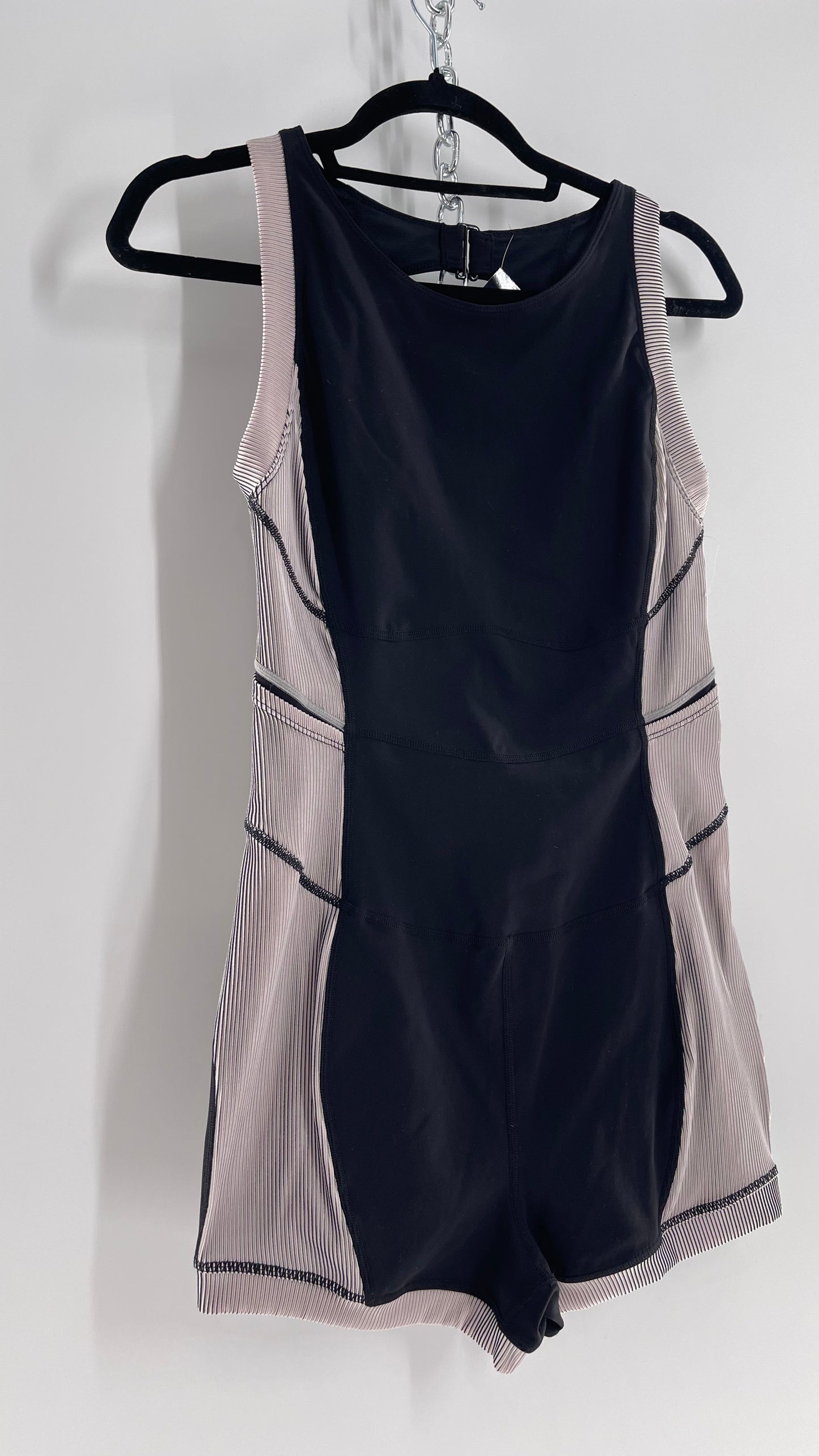 Free People Movement Black and White Open Back Romper (Medium)