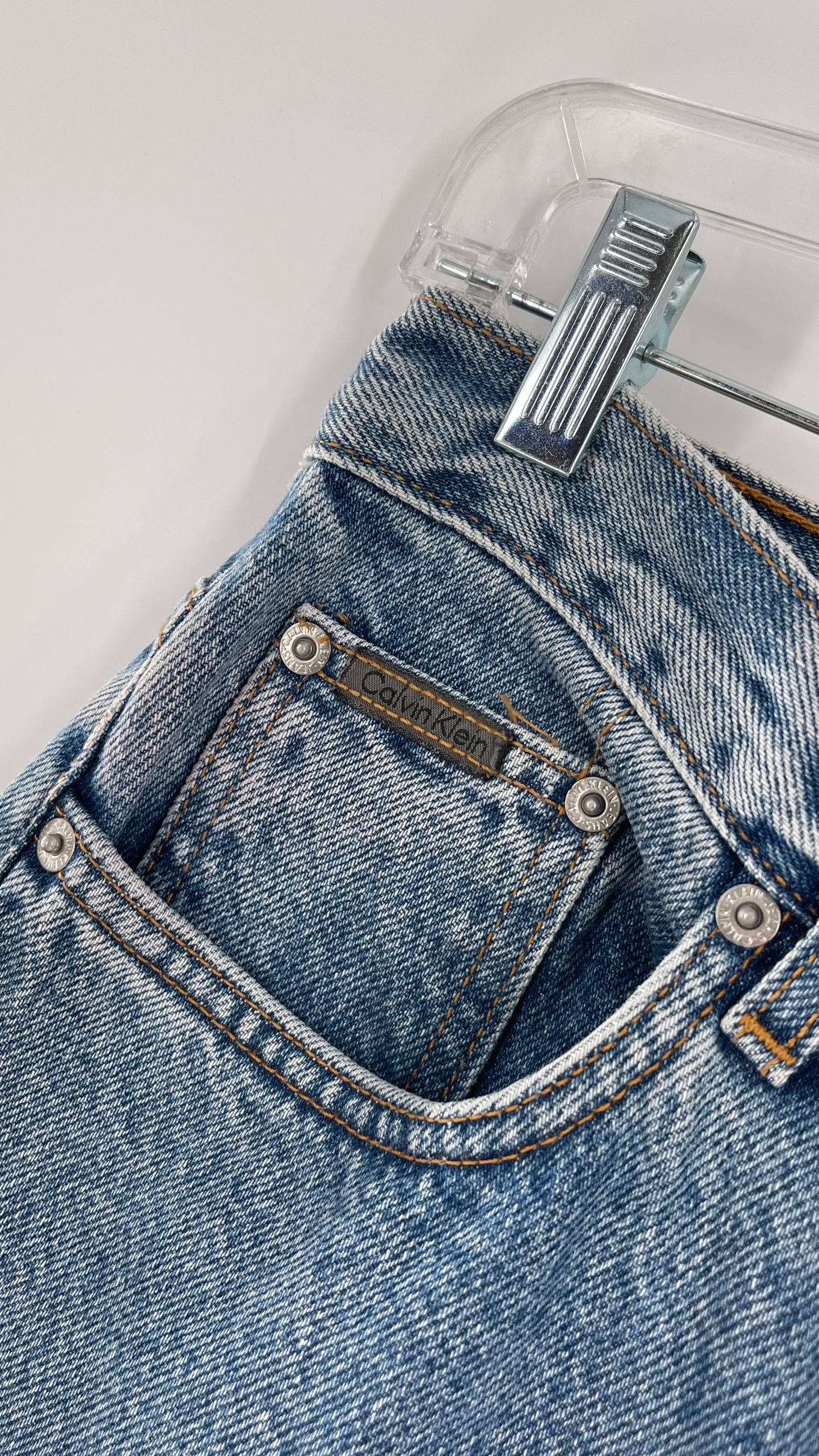 Vintage Calvin Klein Stone Washed Jeans with Silver Glitter Hem (29/30)