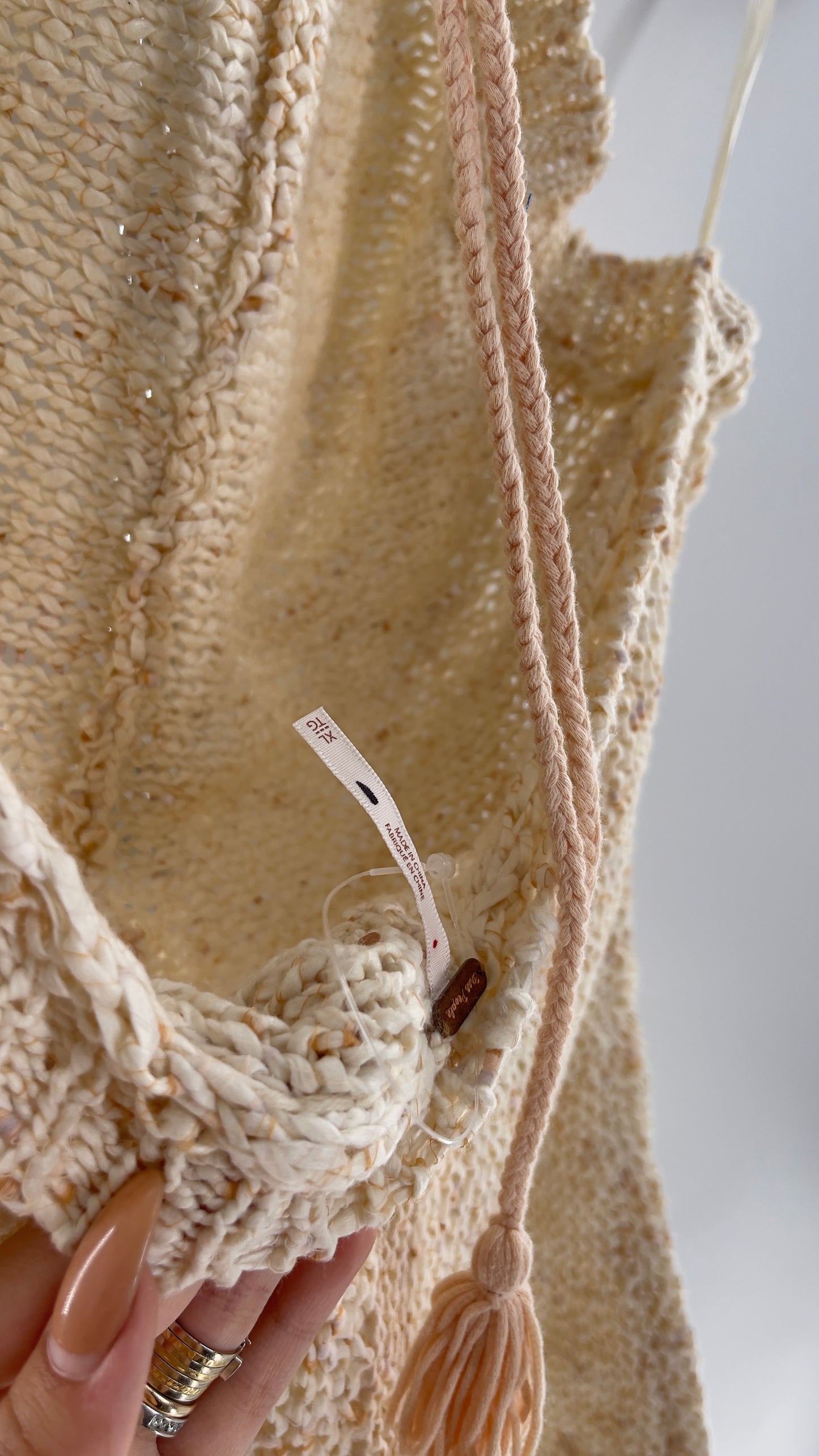 Free People Beige Peaches and Cream Crochet Knit Romper (XL)