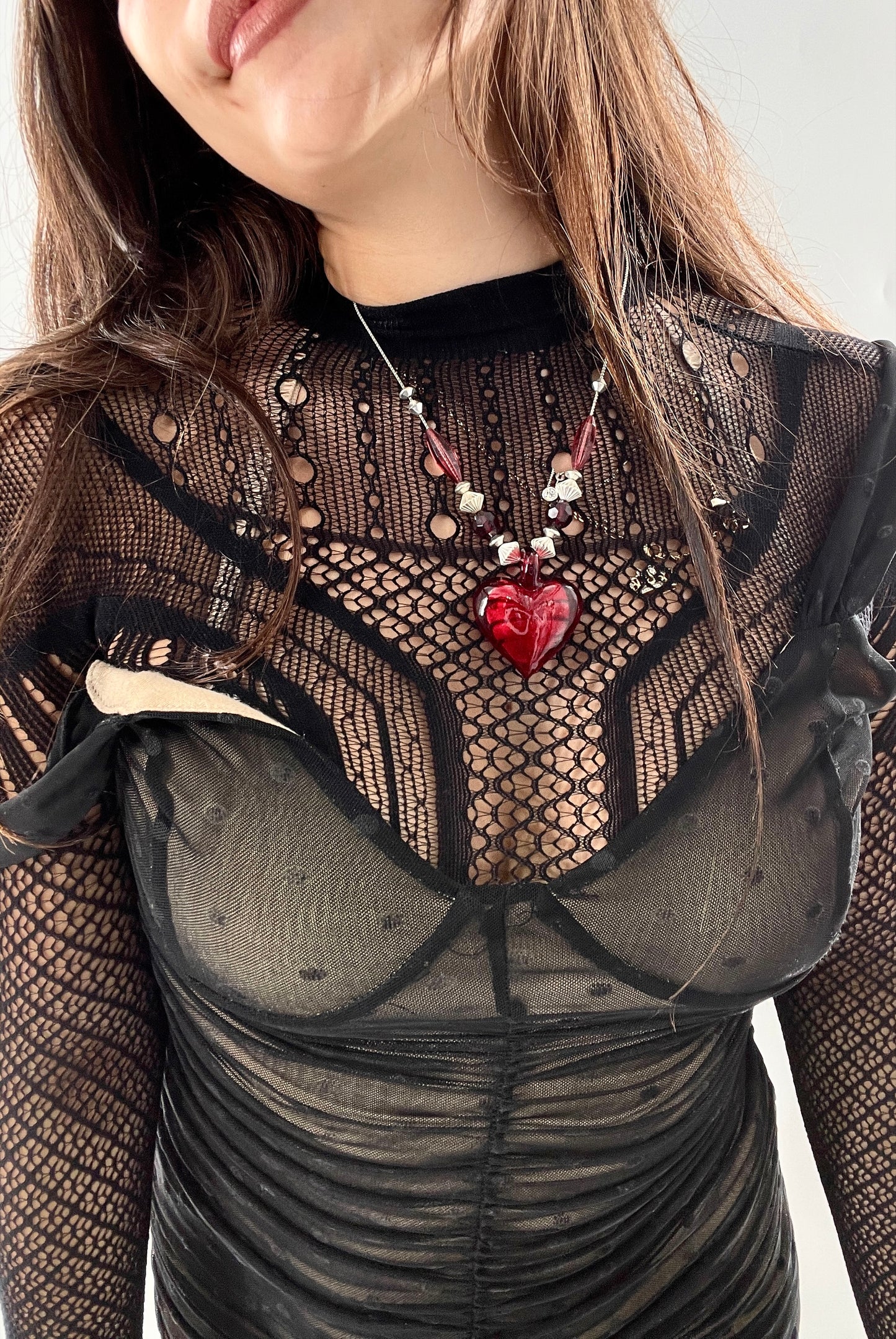 Vintage Glass Hearts Red Choker