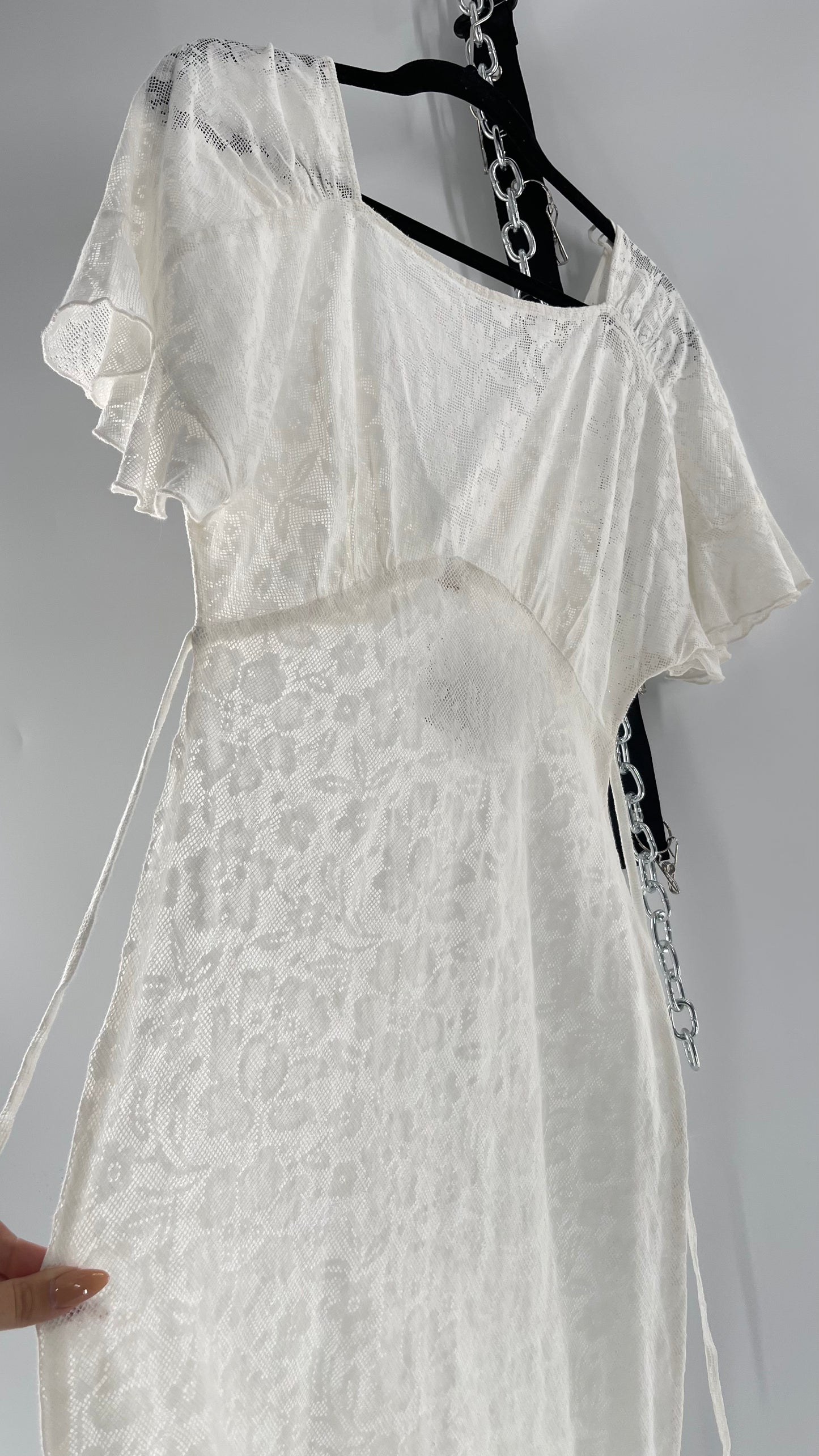 Free People White Lace Gauze Dress (XS)
