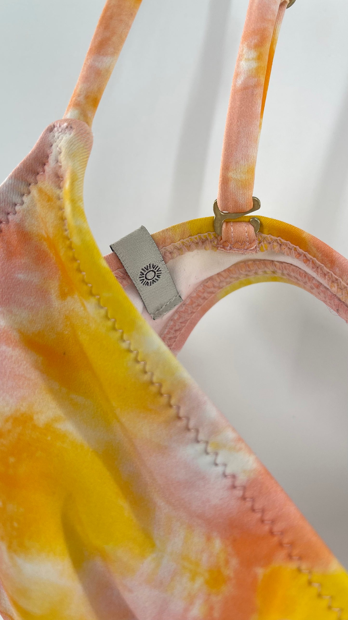 RHYTHM Pink/Yellow Tie Dye Bikini/Swim Top (XS)