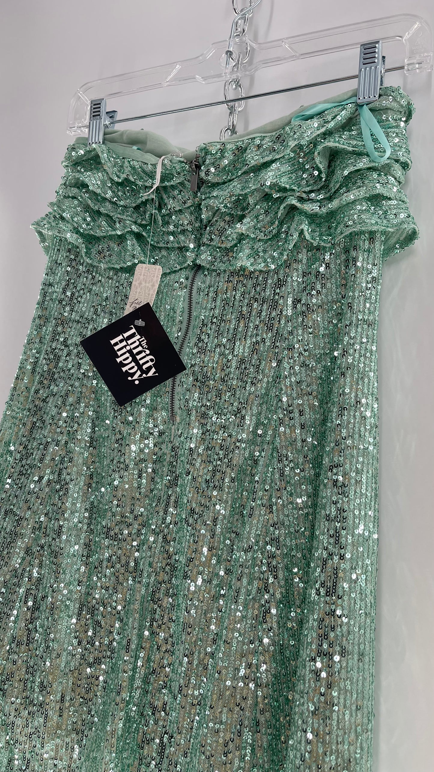 Free People Teal Sequin Ruffle Frida Tube Dress (2)