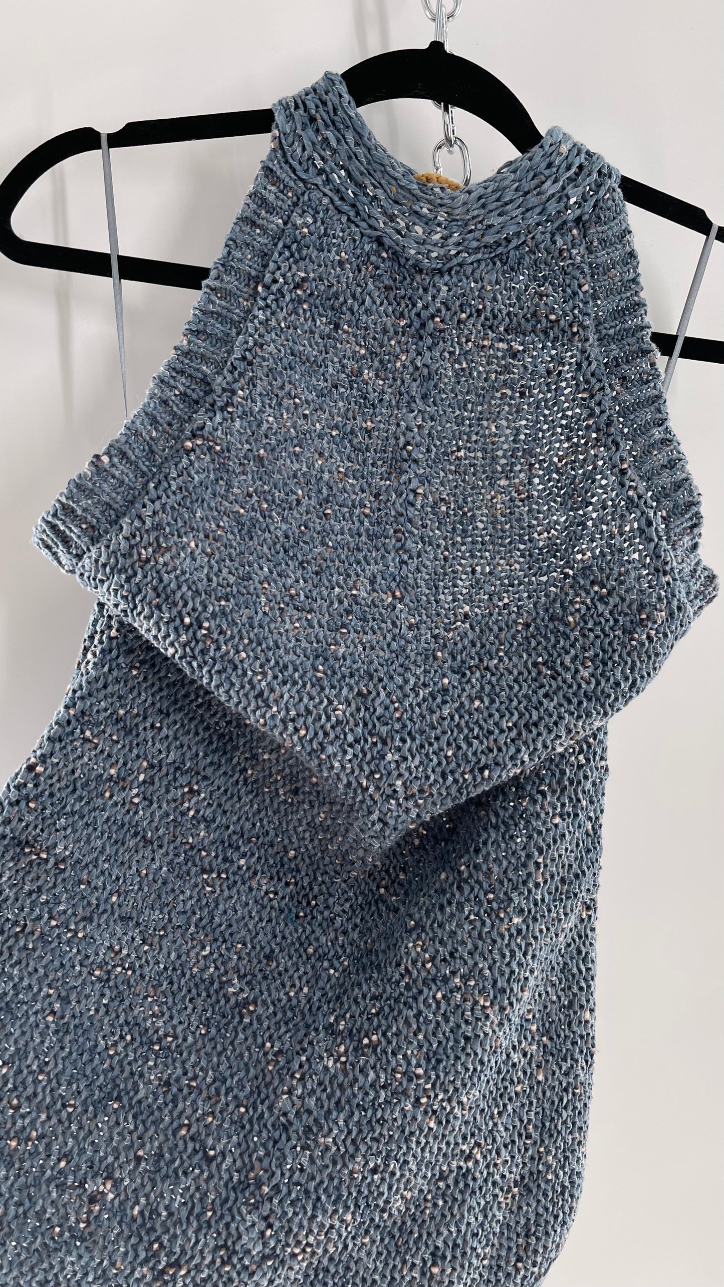 Free People Blue Crochet Knit Halter Romper (Medium)