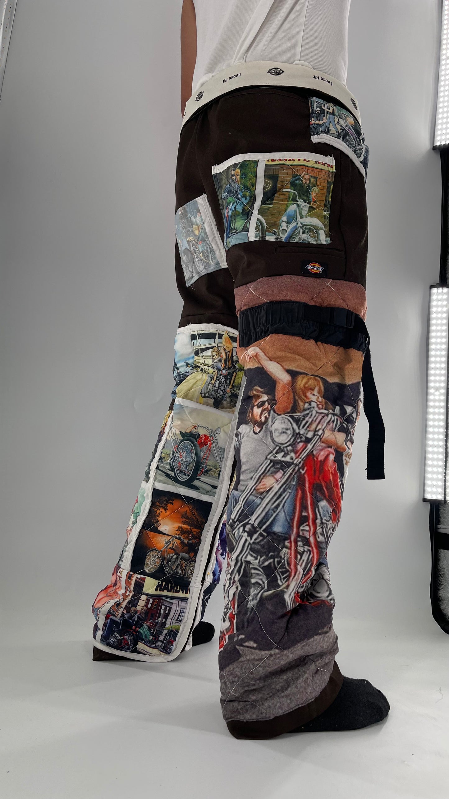 Custom - Handmade Reworked Dickies with Quilted Moto Pattern