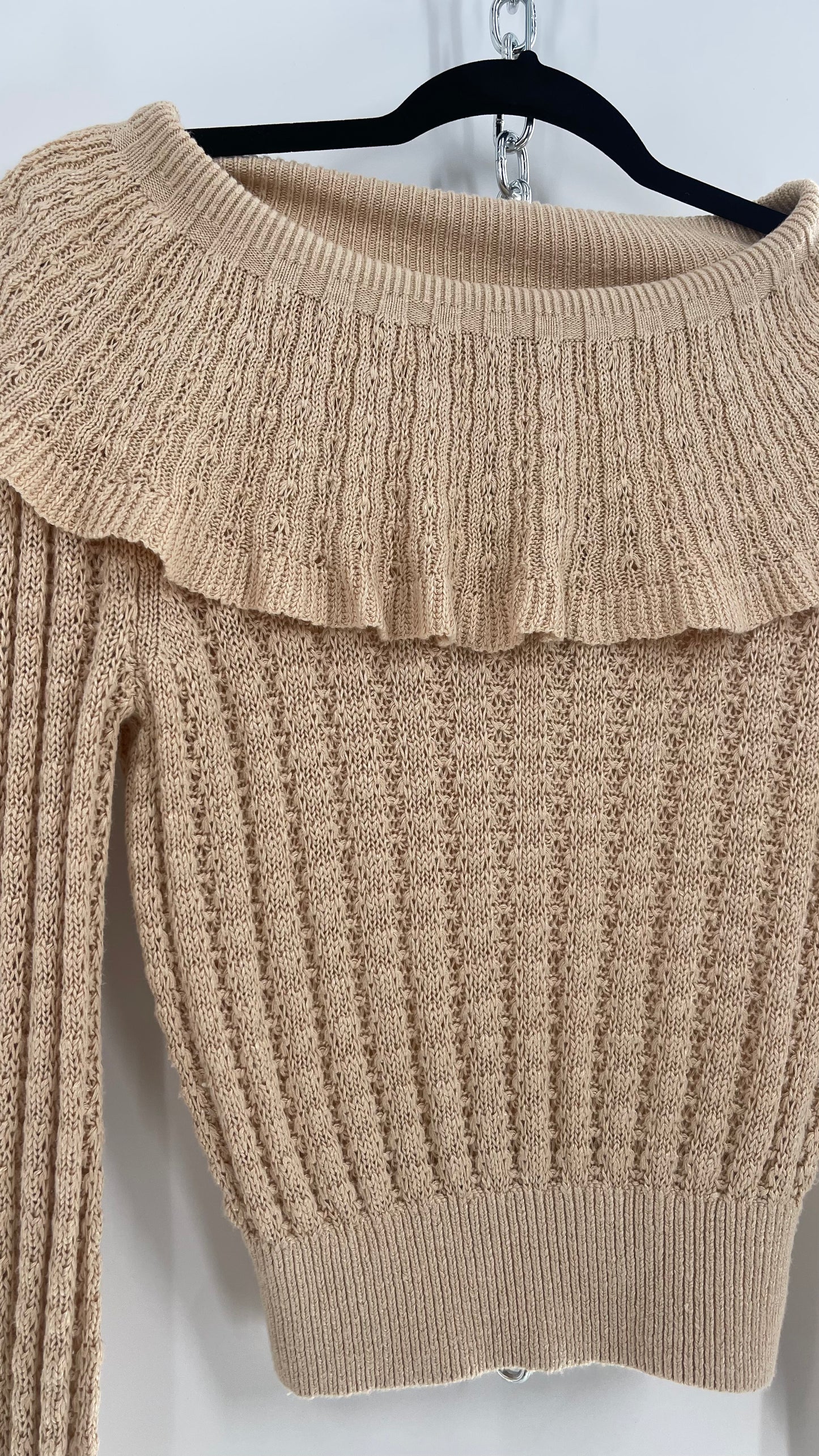 Free People Baby Yellow Knit Ruffled Off the Shoulder Sweater (Small)