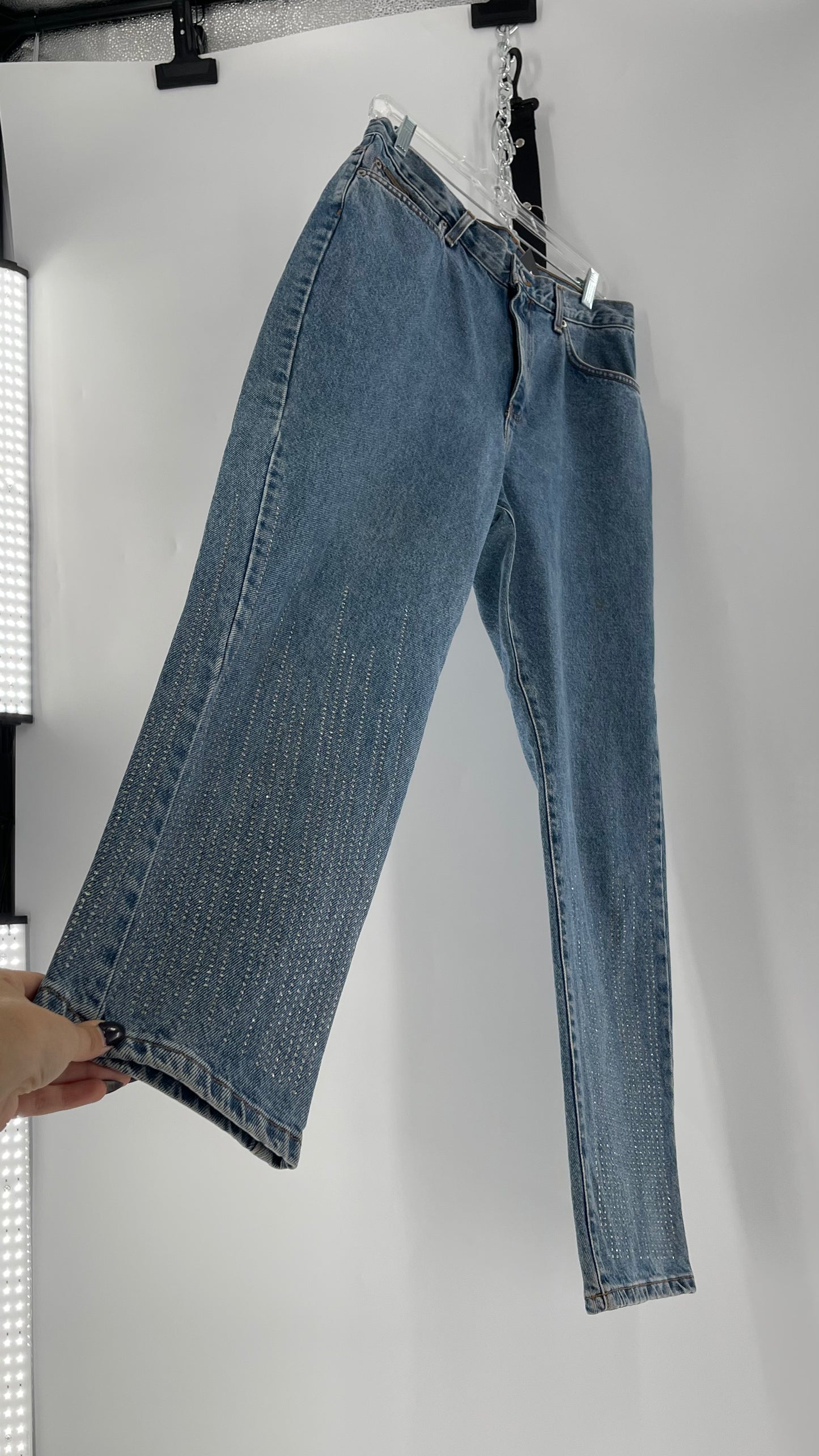 Vintage Calvin Klein Stone Washed Jeans with Silver Glitter Hem (29/30)