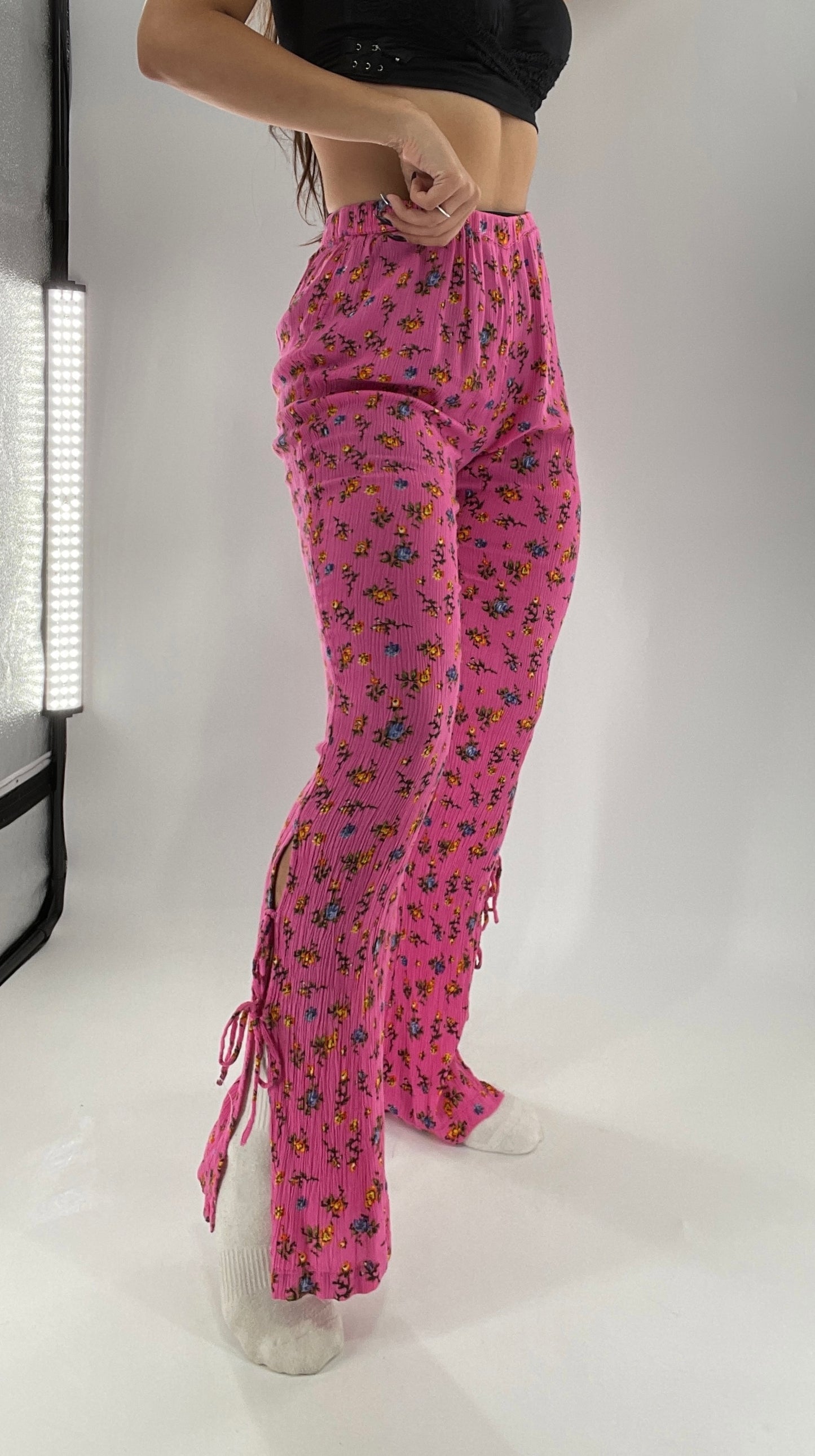 Urban Outfitters Crimped Floral Flares with Tie Up Ankle Detailing (Small)