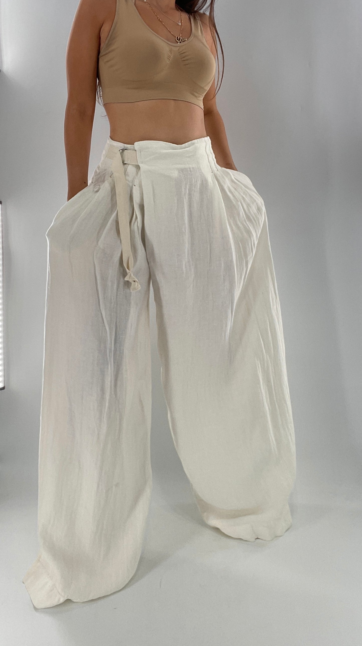Free People Off White Pleated Trouser Wide Leg (2)
