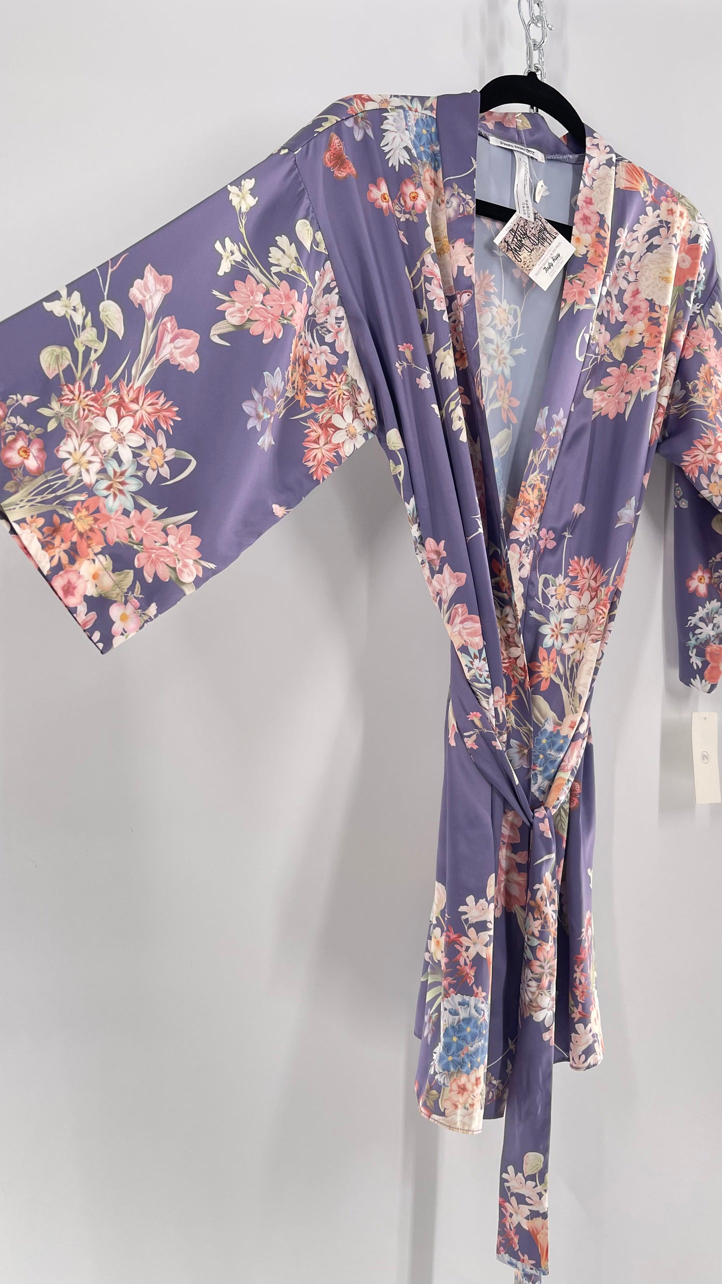 Anthropologie Flora Nikrooz Purple Floral Satin Robe (XS/S)