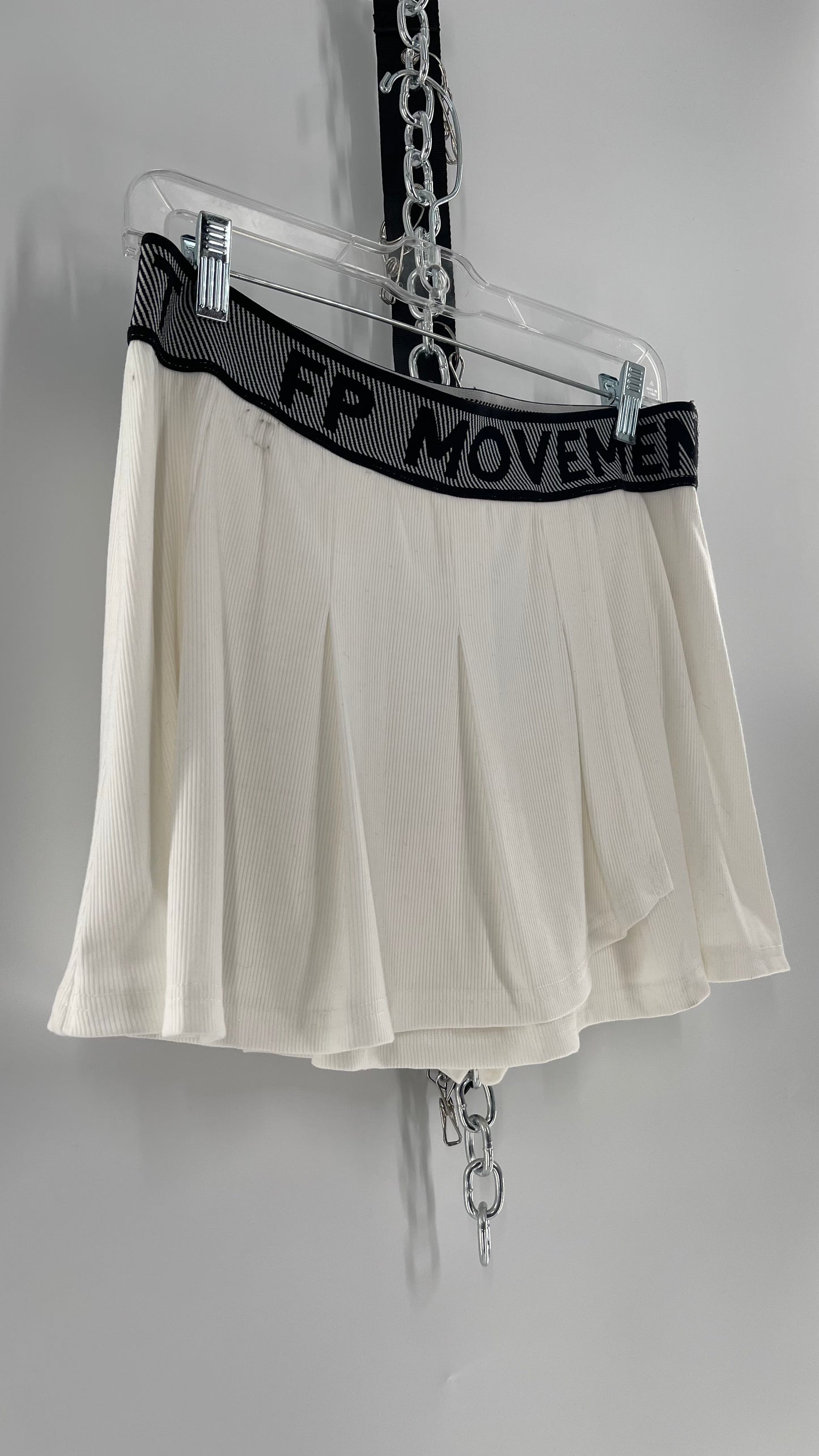 Free People Movement White Pleated Tennis Skirt with Elastic Branded Waistband (Large)