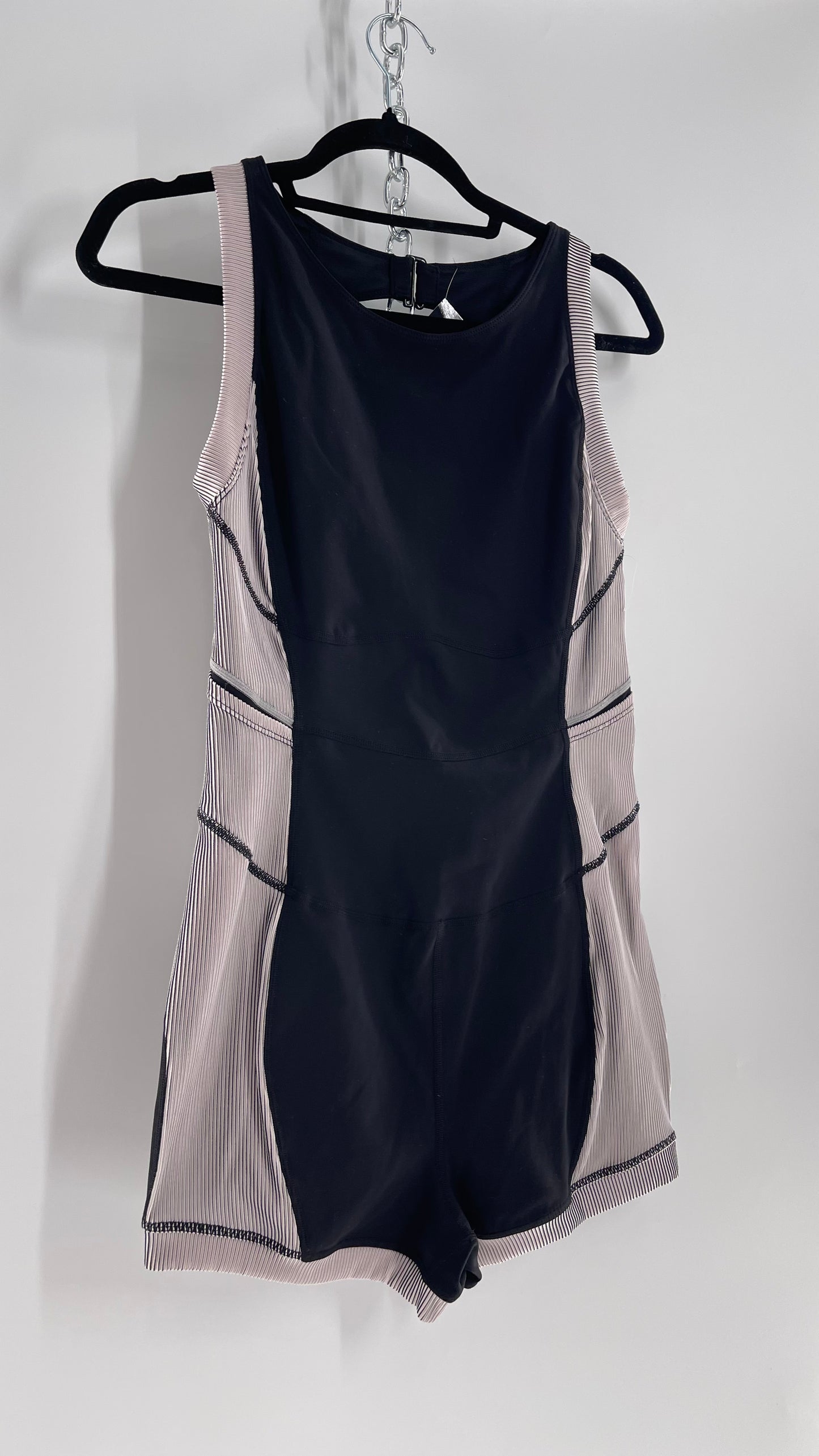Free People Movement Black and White Open Back Romper (Medium)