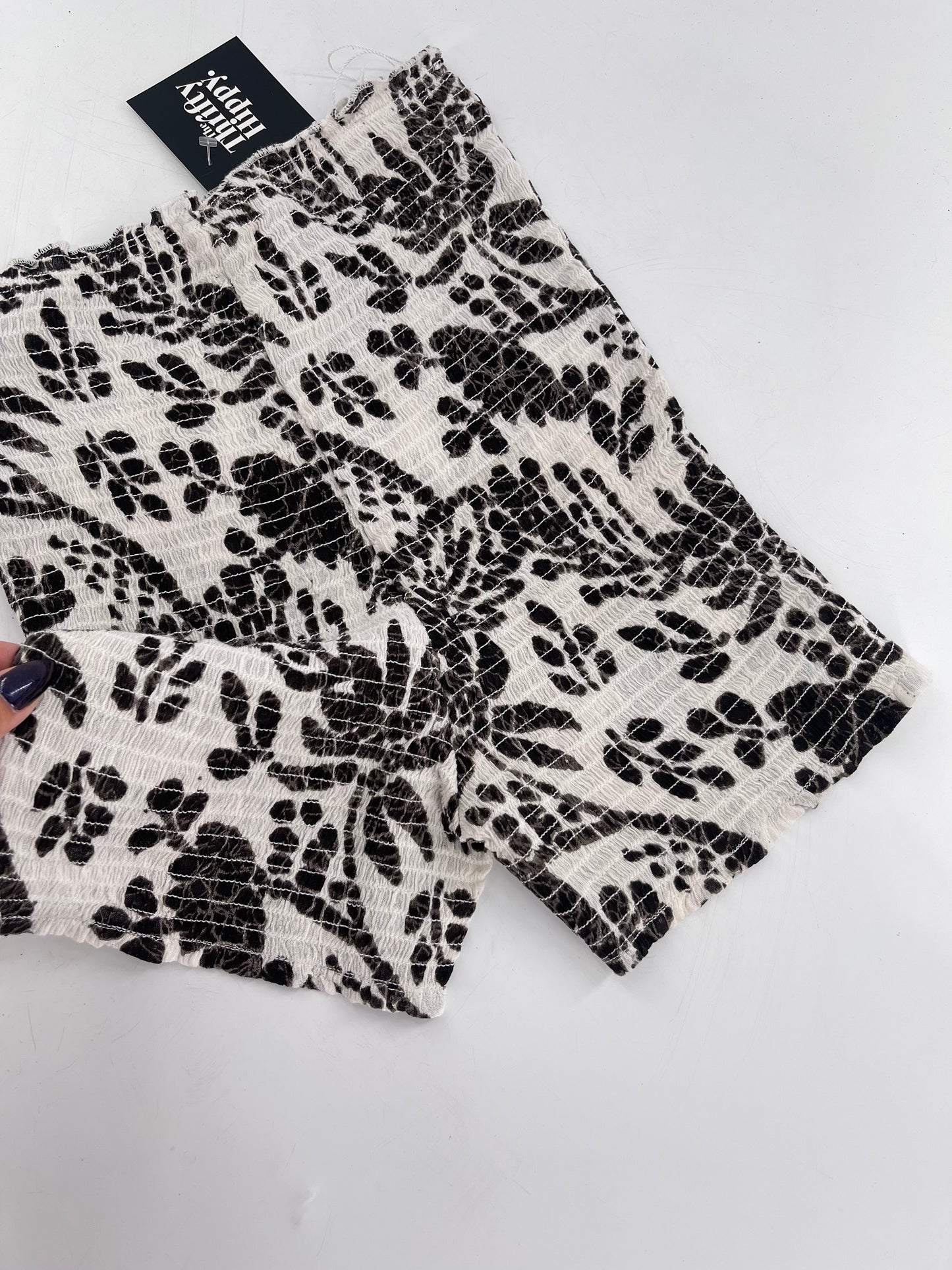 Free People White/Black Patterned Smocked Shorts (XS/S)