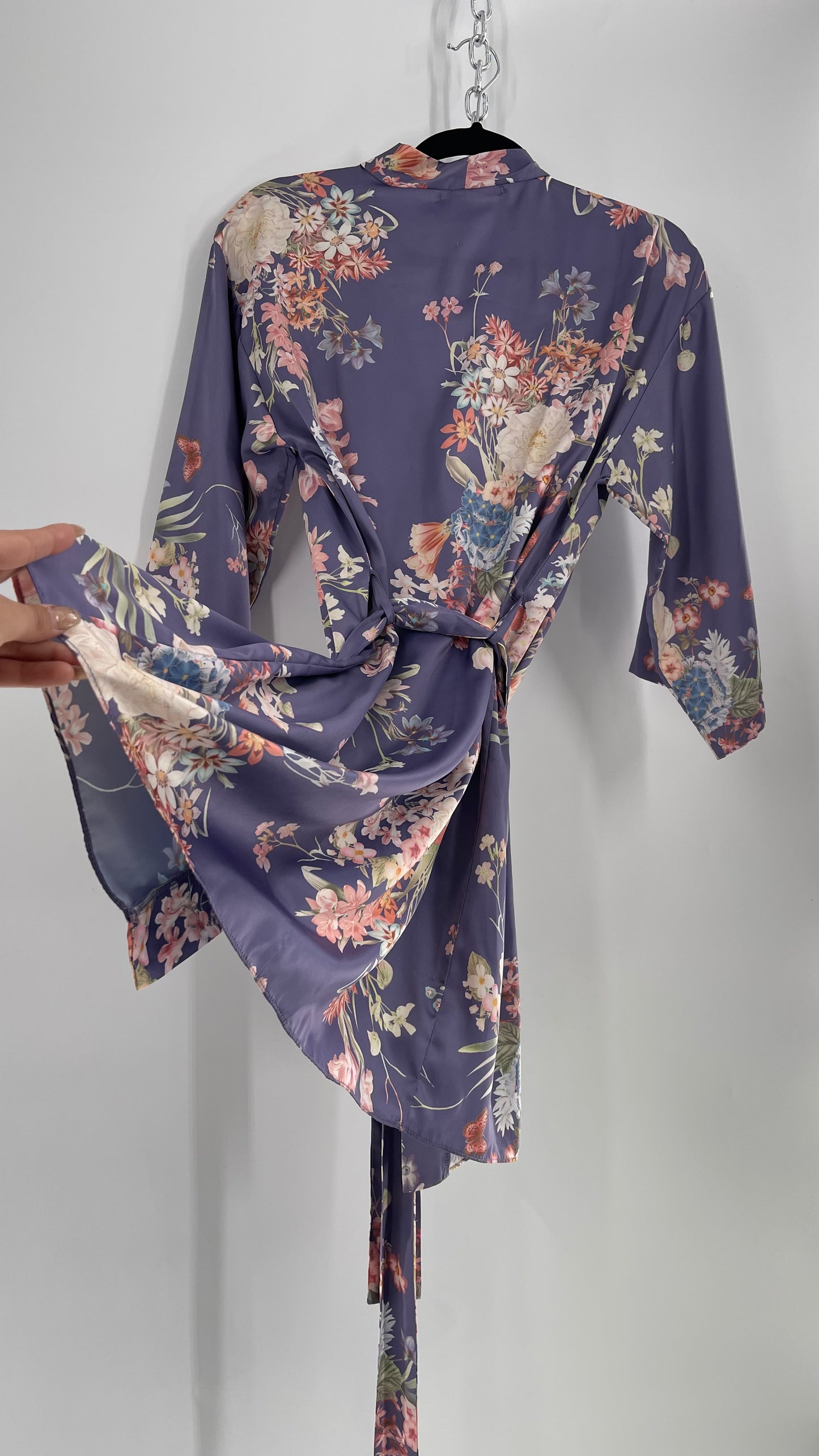 Anthropologie Flora Nikrooz Purple Floral Satin Robe (XS/S)