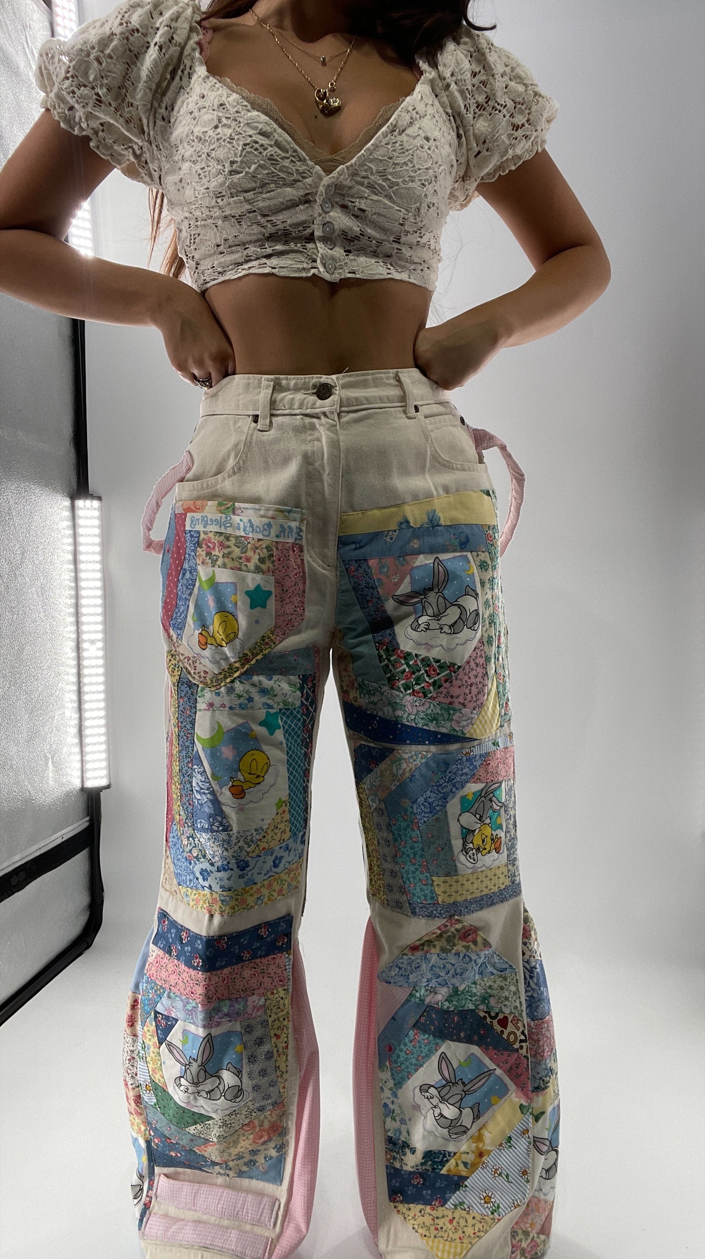 Custom - Handmade Reworked Looney Toons Cutie Pie Patchwork Flares