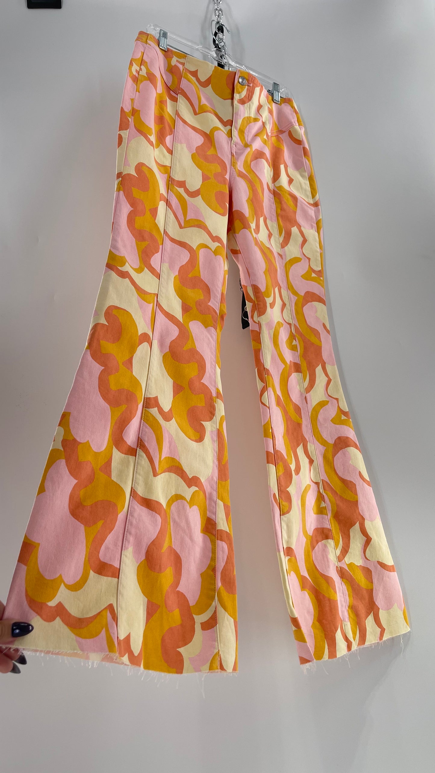 Free People Youthquake Warm Toned Funky Patterned Flare Bell Bottoms (31)