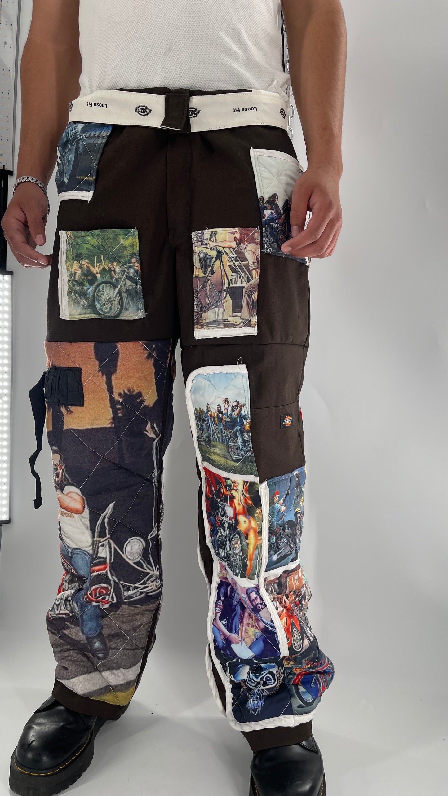 Custom - Handmade Reworked Dickies with Quilted Moto Pattern