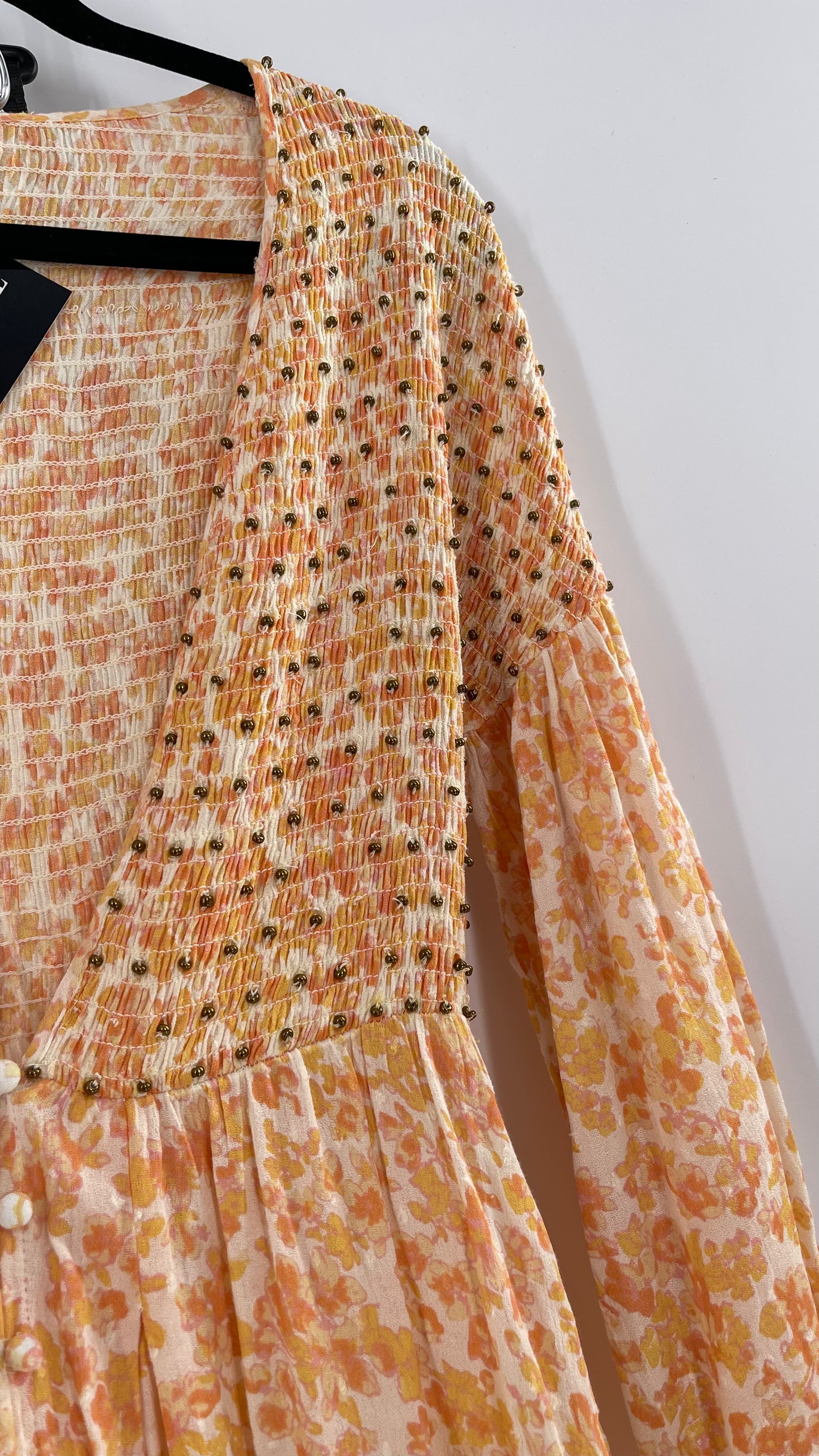 Intimately Free People Orange Floral Smocked Maxi Dress (XS)