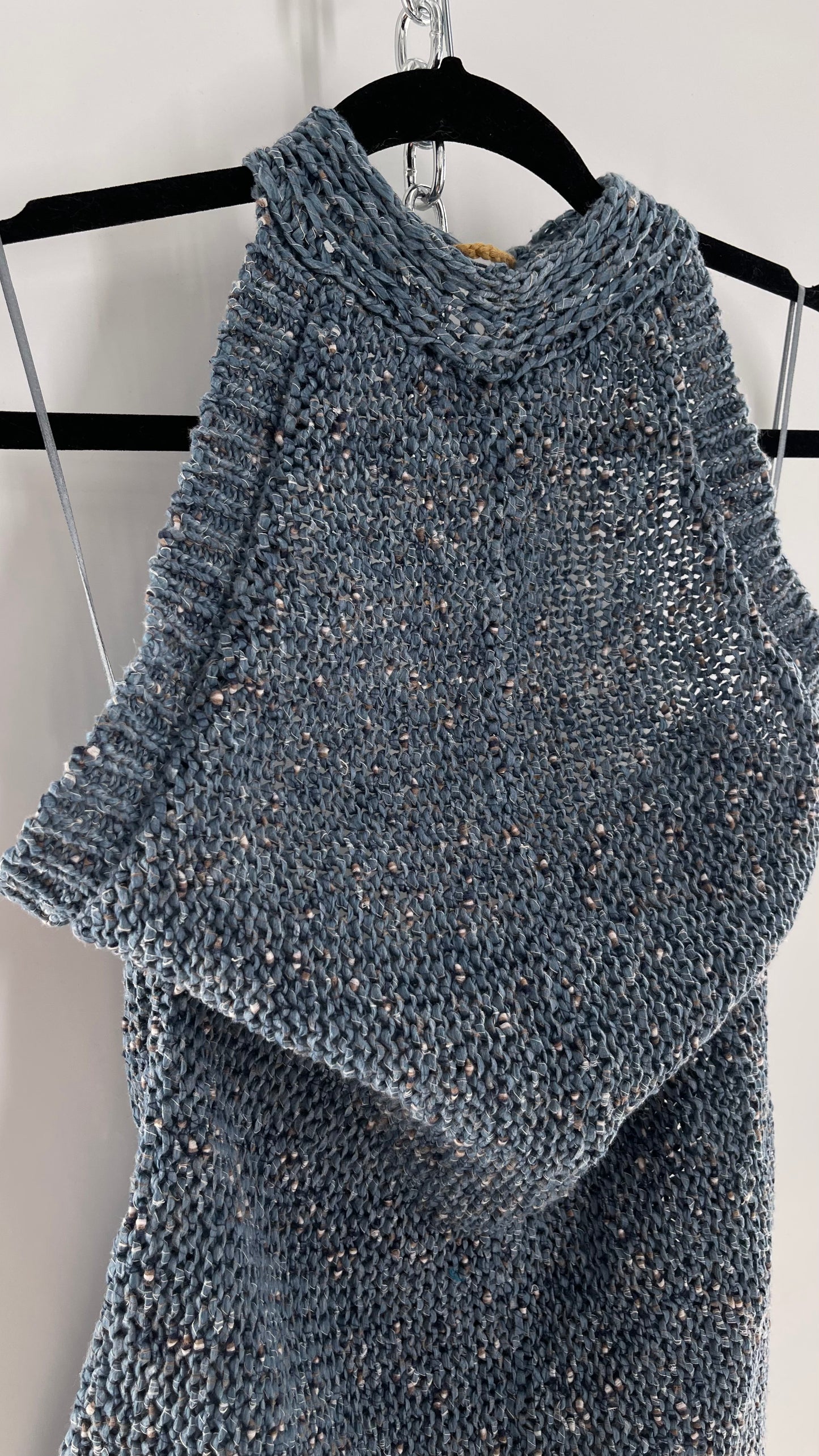 Free People Blue Crochet Knit Halter Romper (Medium)