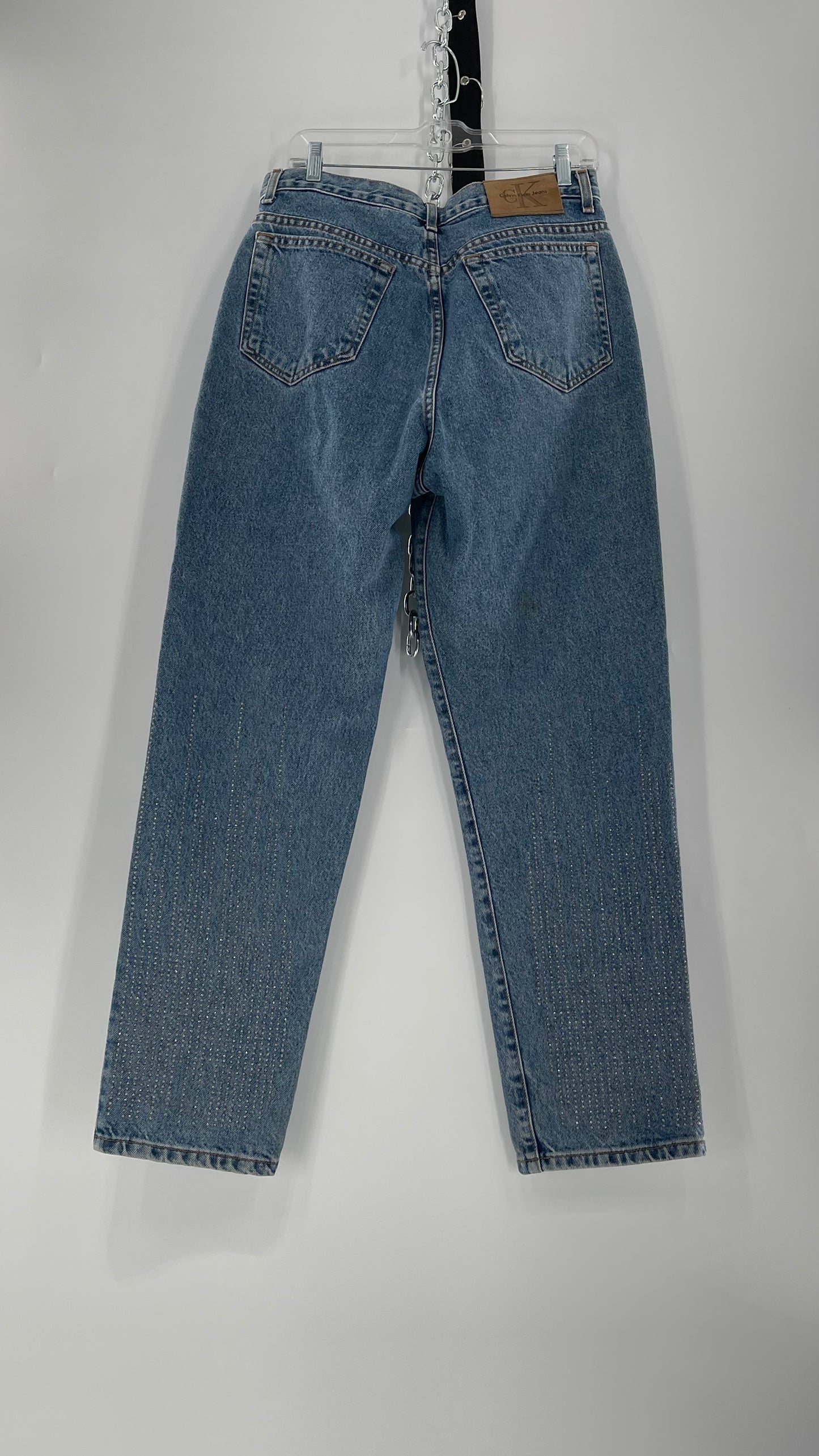 Vintage Calvin Klein Stone Washed Jeans with Silver Glitter Hem (29/30)