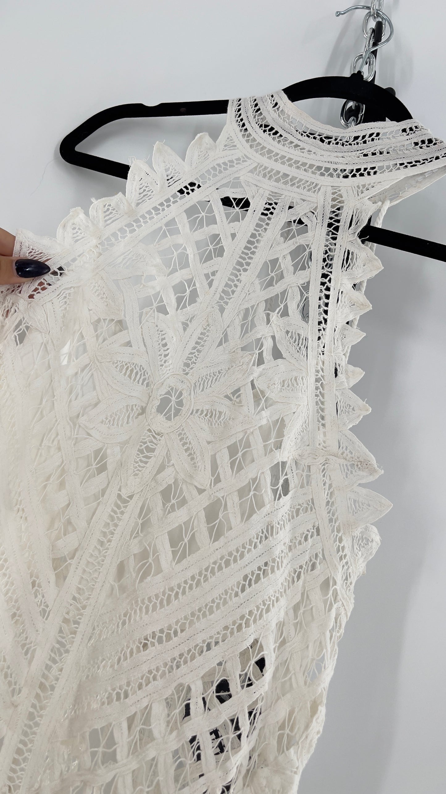 Intimately Free People Be My Battenburg White Lace Halter Bodysuit (XL)
