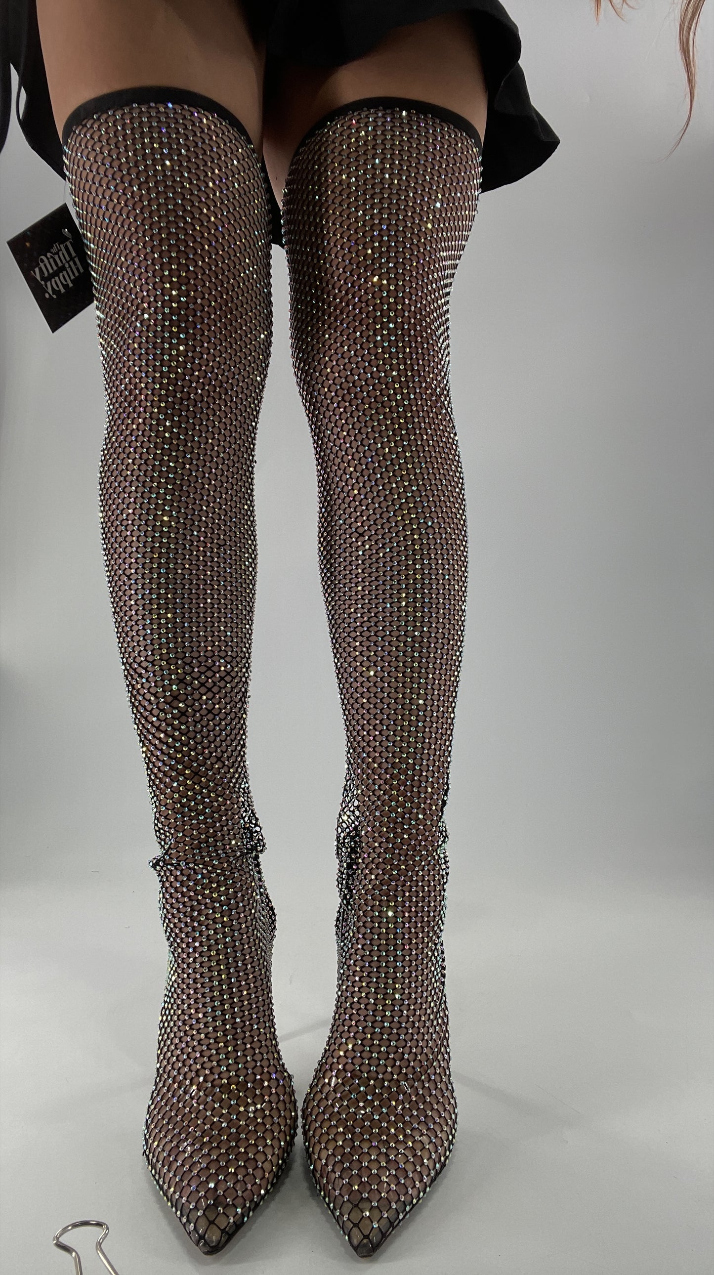 EGO Thigh High Black Rhinestone Fishnet Mesh Heels (9)