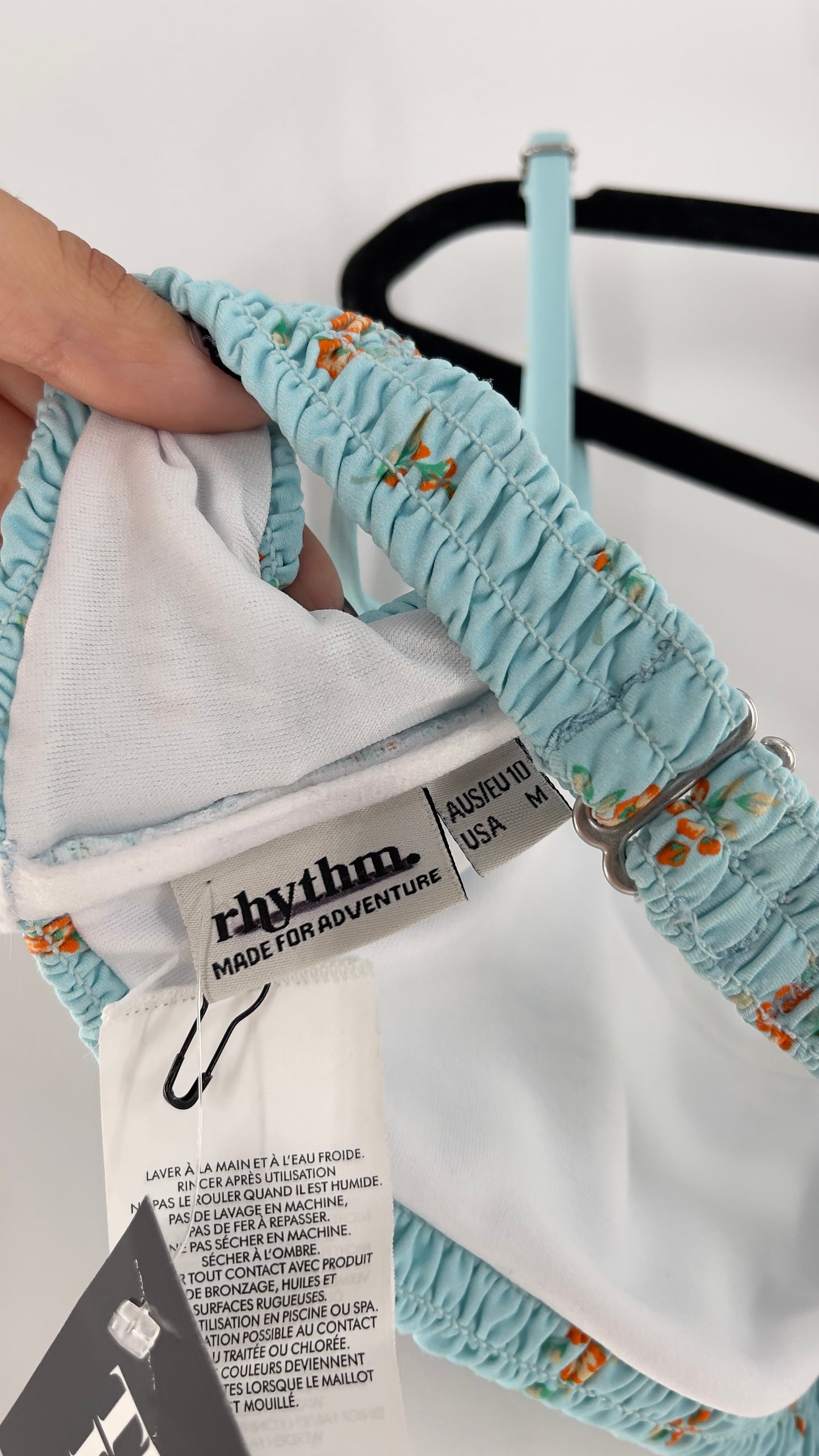 RHYTHM. Baby Blue Smocked Swim/Bikini Top (Medium)