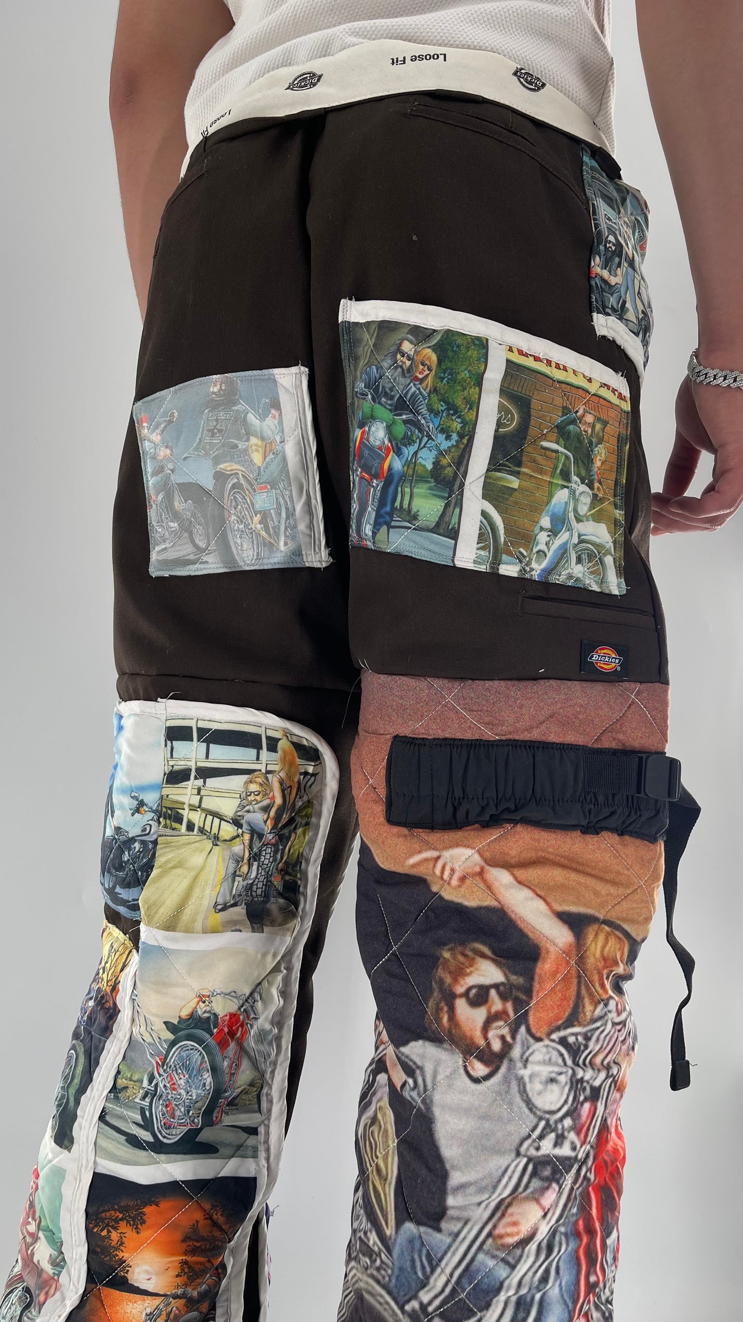 Custom - Handmade Reworked Dickies with Quilted Moto Pattern