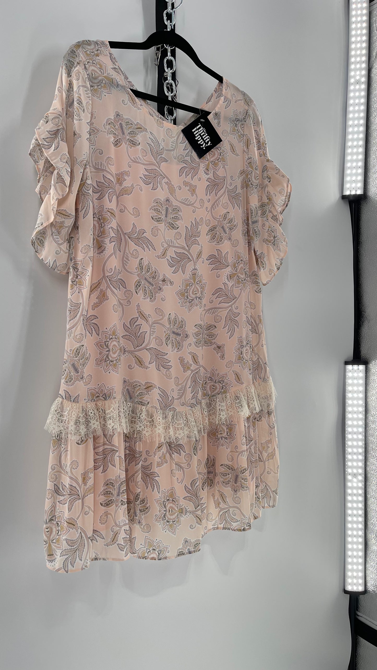 Pastel Pink Paisley T Shirt Dress (Medium)