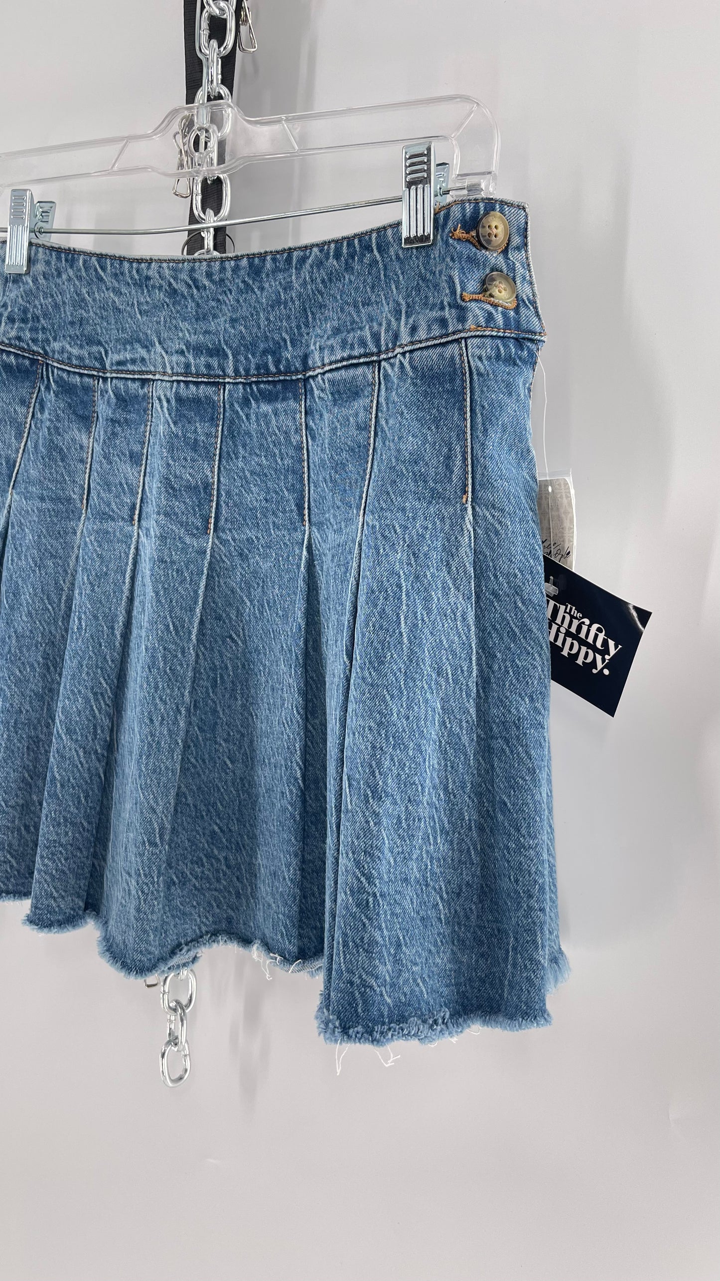 Free People Acid Washed Denim Pleated Skirt (26)