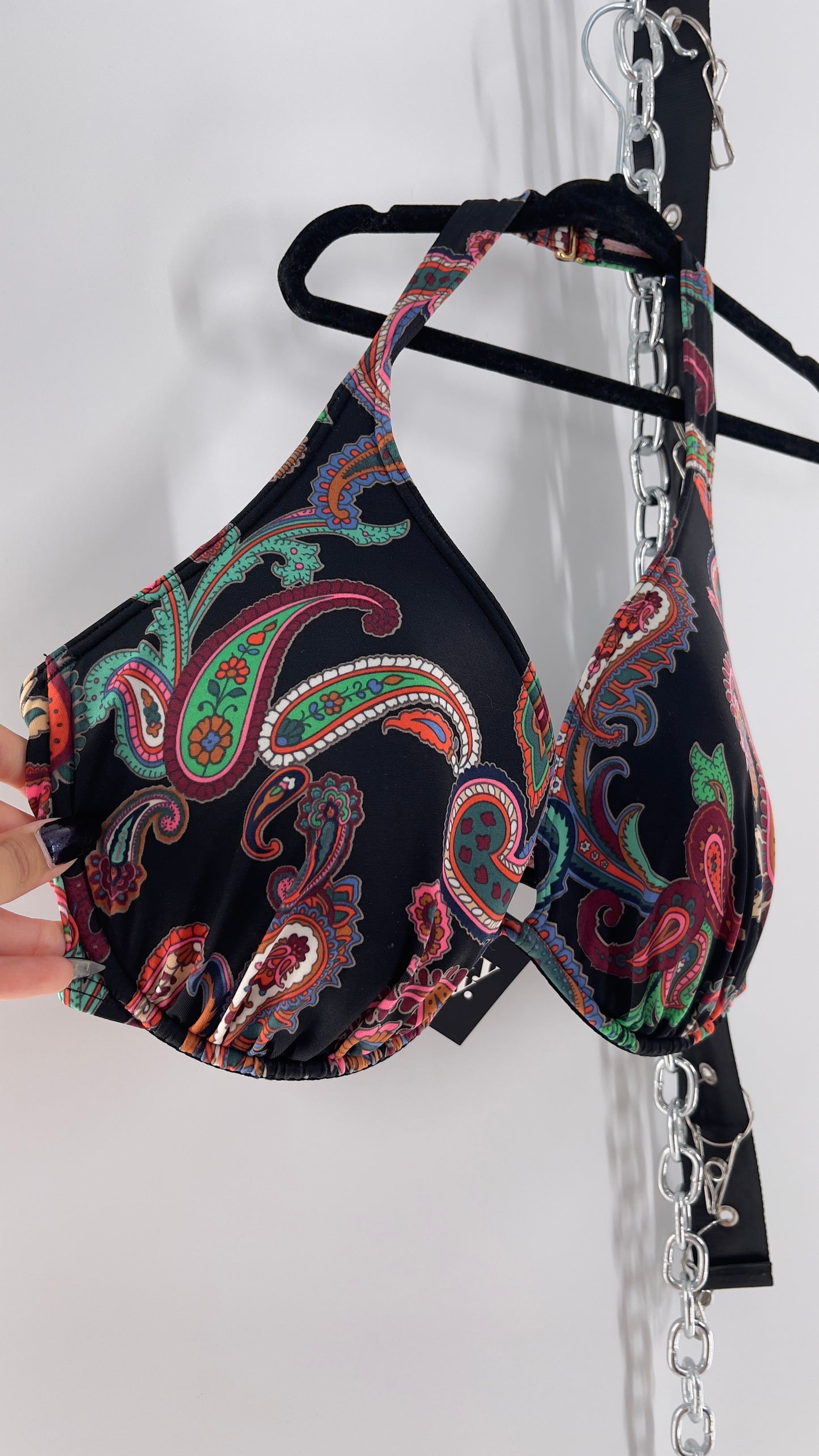 Vintage Victoria’s Secret Paisley Underwire Halter Bikini Top (36DD)