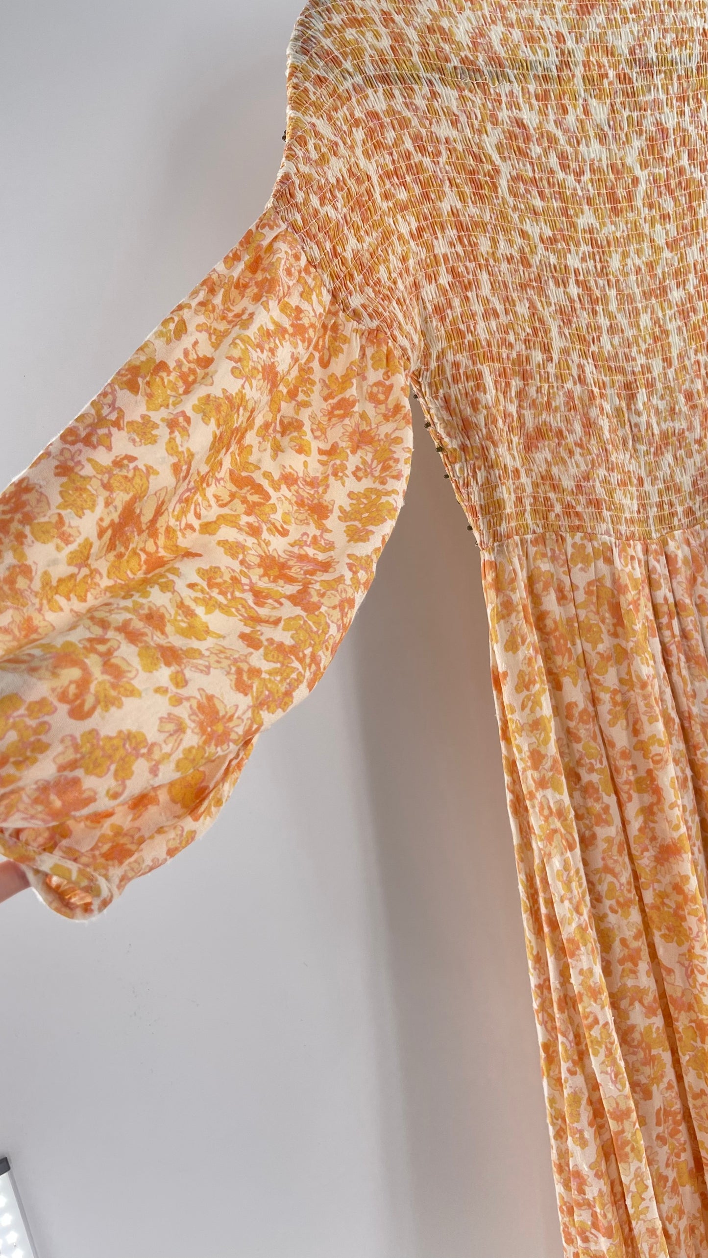 Intimately Free People Orange Floral Smocked Maxi Dress (XS)