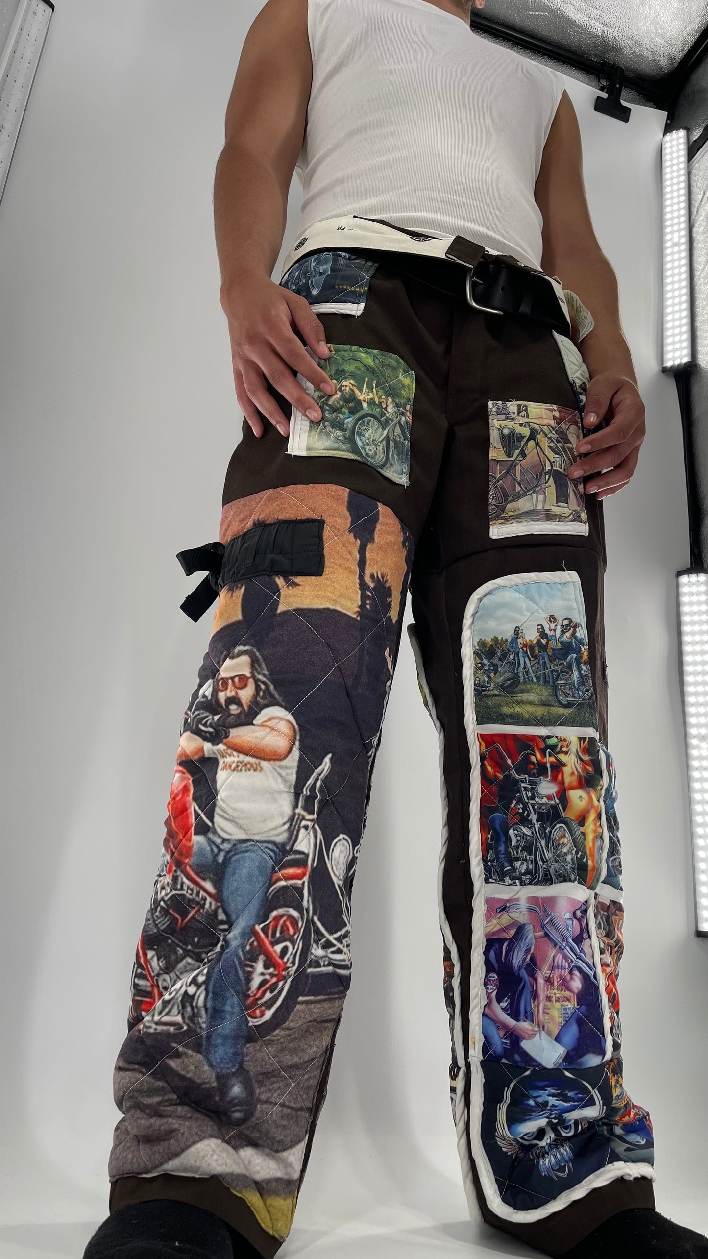 Custom - Handmade Reworked Dickies with Quilted Moto Pattern