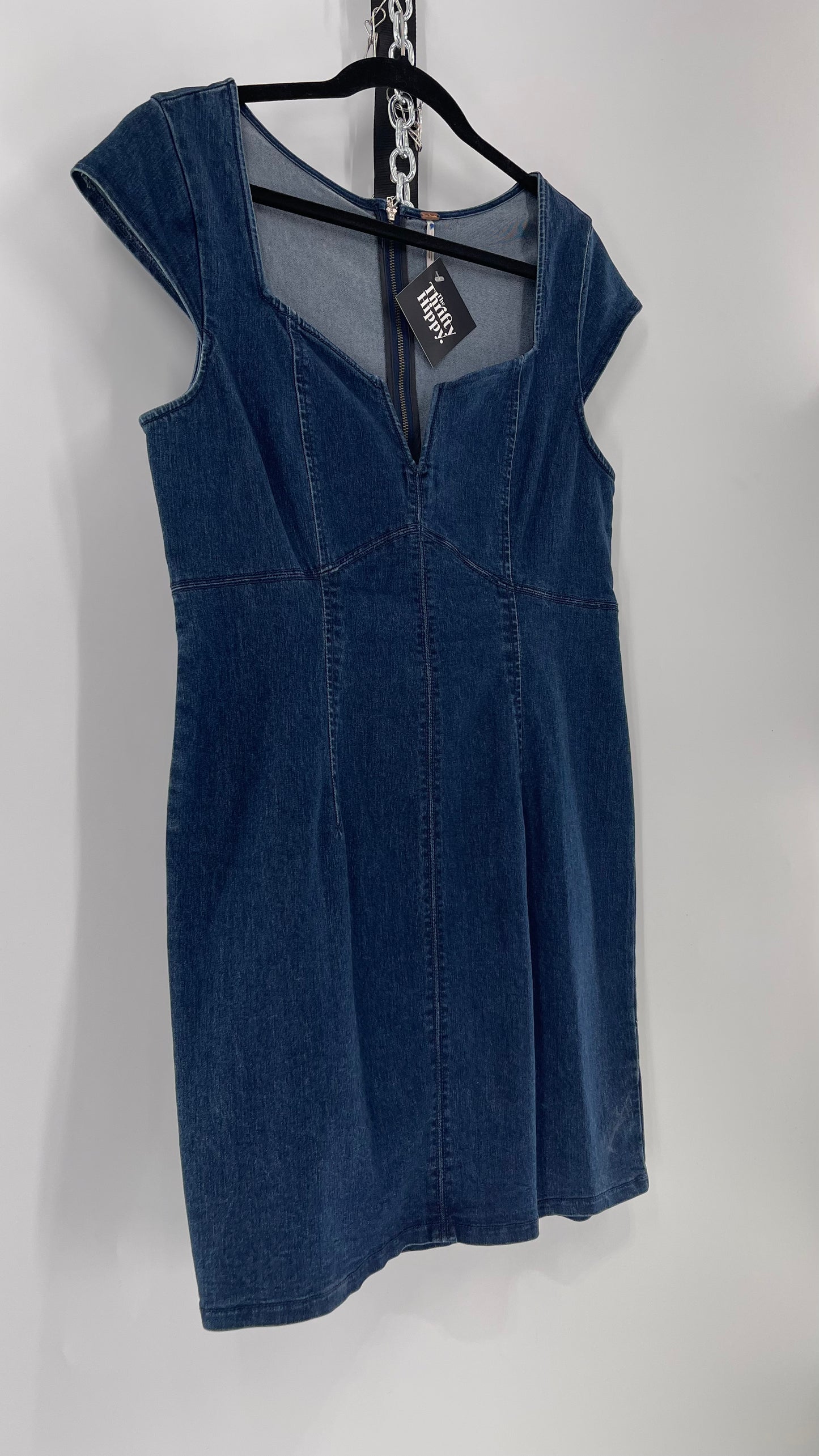 Free People Lia Denim Form Fitting Mini (Large)