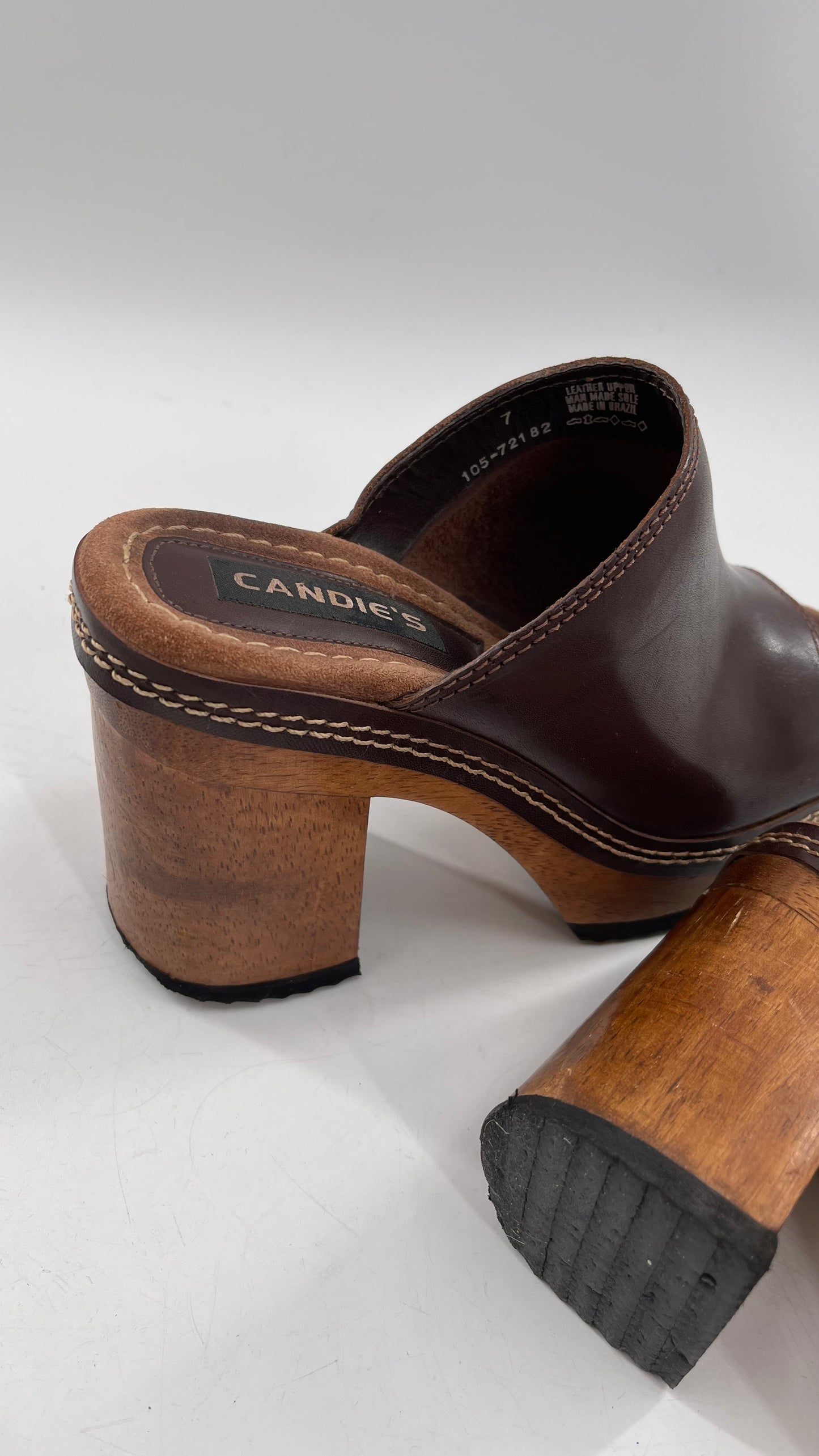 Vintage 1990s Candie’s Leather Mule Chunky Wood Platform Heels (7)