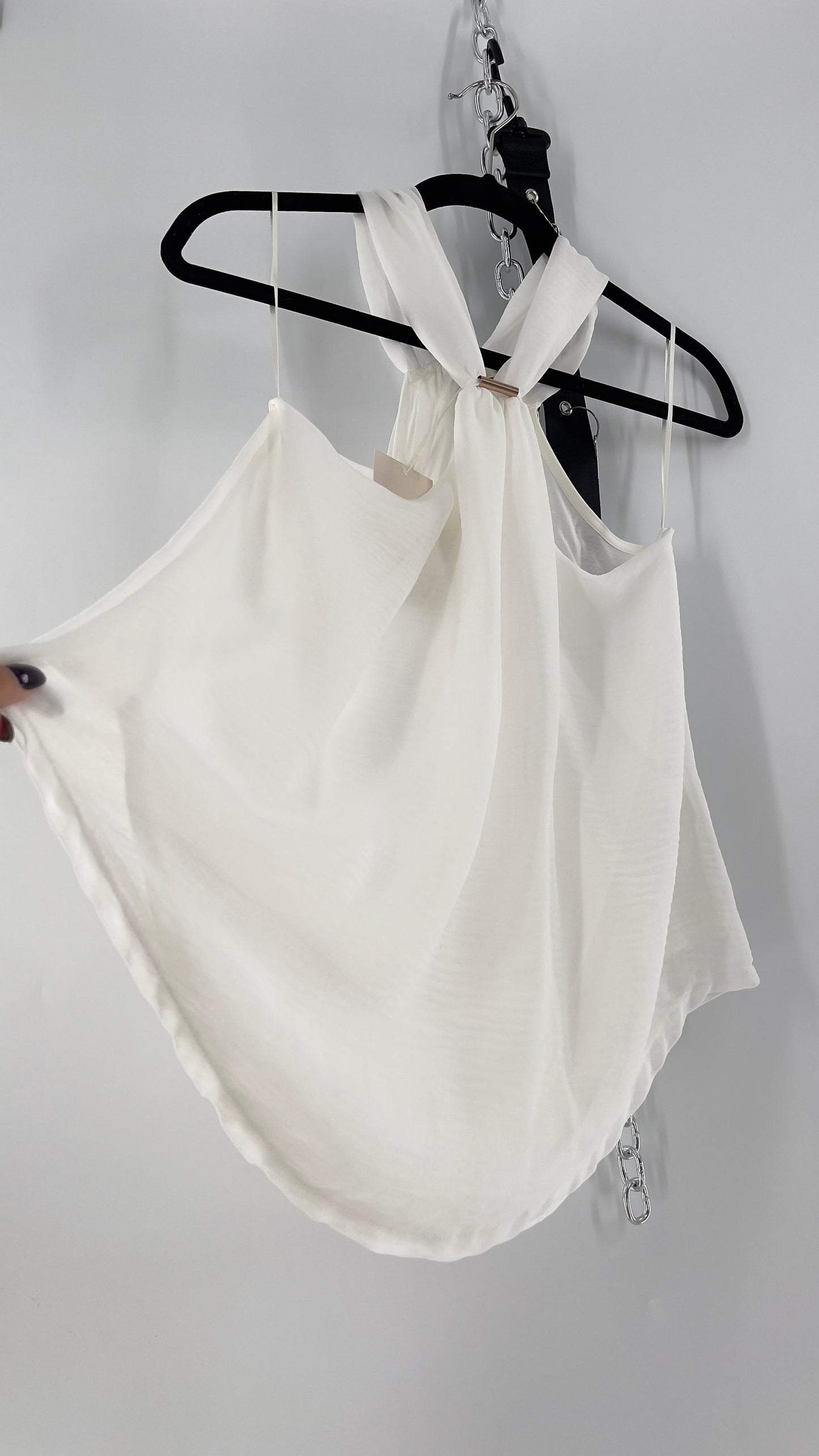 Zara White Halter Sleeveless Blouse with Metal Detailing (Medium)