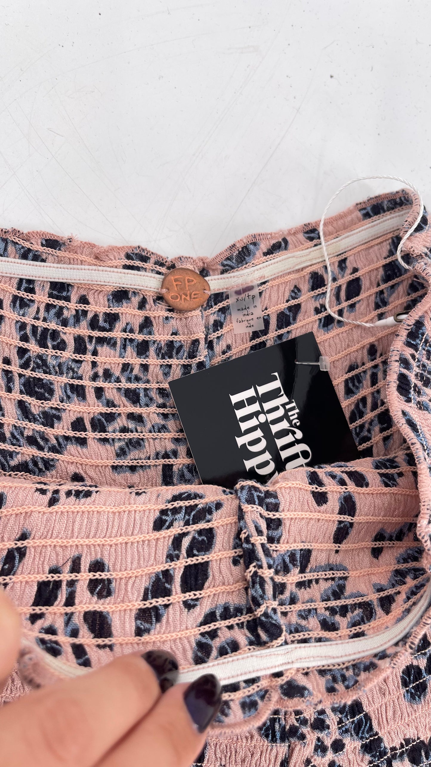 Free People Pink/Navy Patterned Smocked Shorts (XS/S)