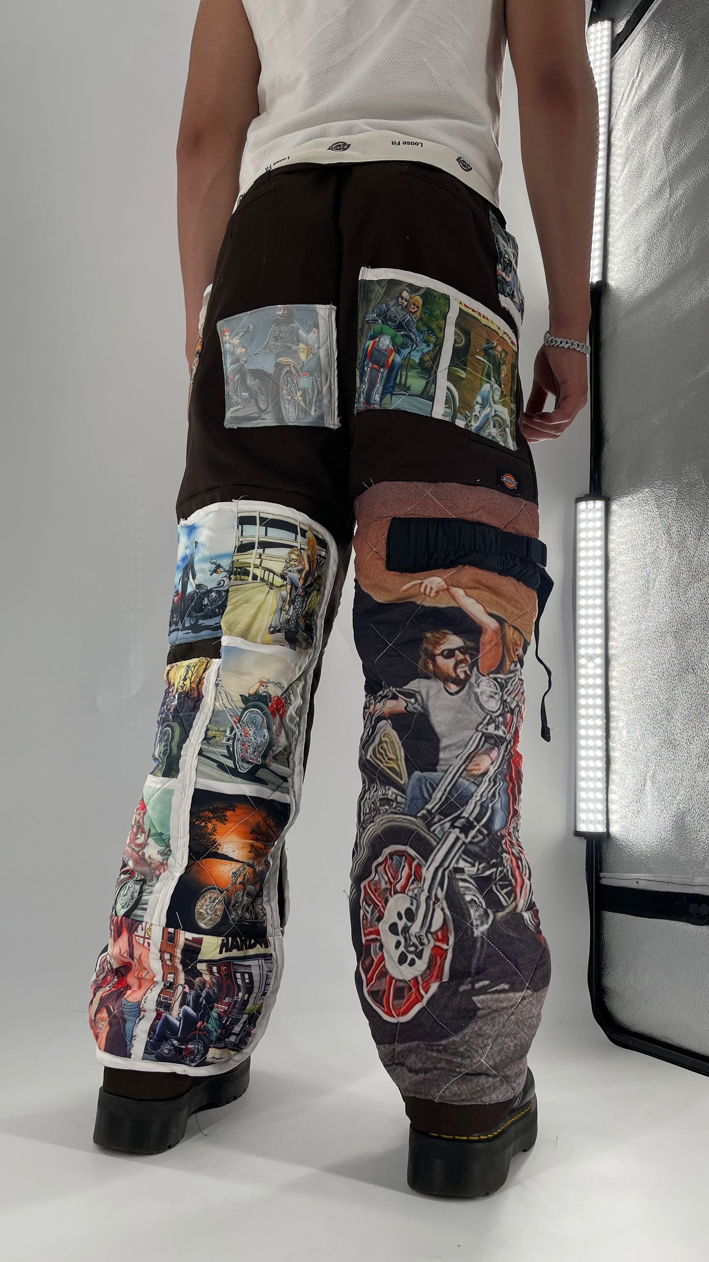Custom - Handmade Reworked Dickies with Quilted Moto Pattern