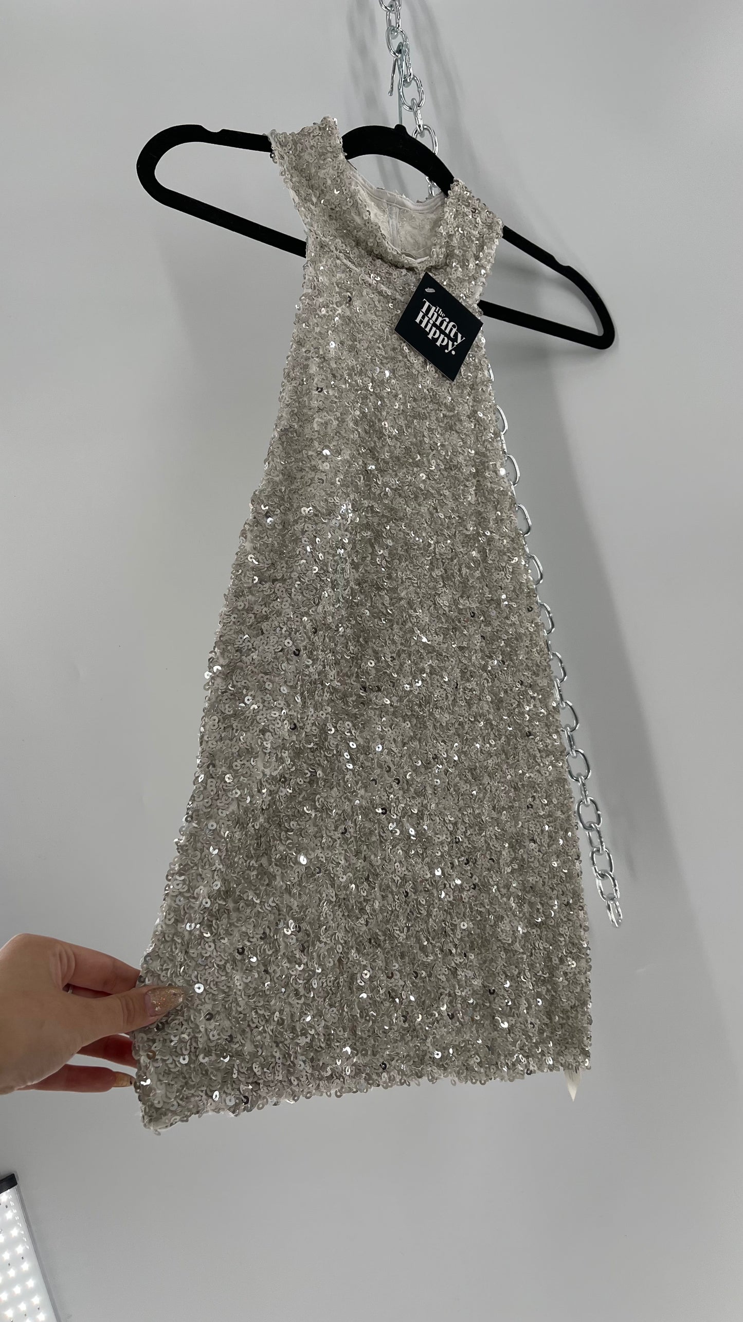 Free People White/Silver Sequin High Neck Tank(Large)