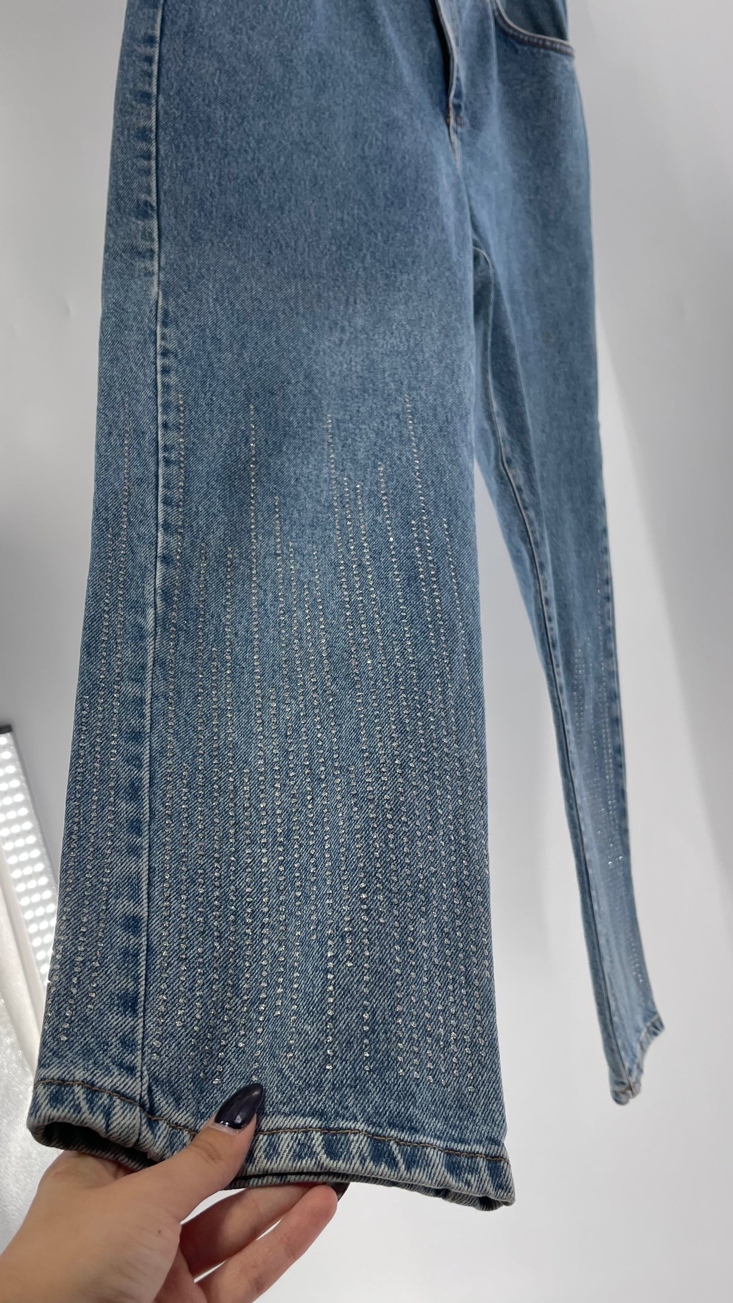 Vintage Calvin Klein Stone Washed Jeans with Silver Glitter Hem (29/30)
