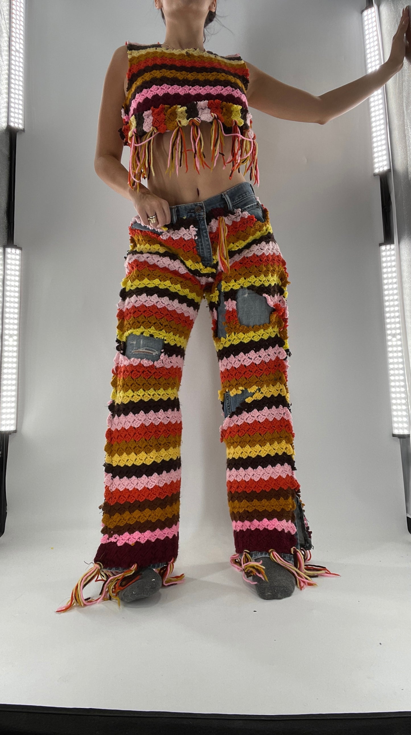 Custom Handmade RAGGEDY ANN Crochet Fringe Lined Crop (S/M)