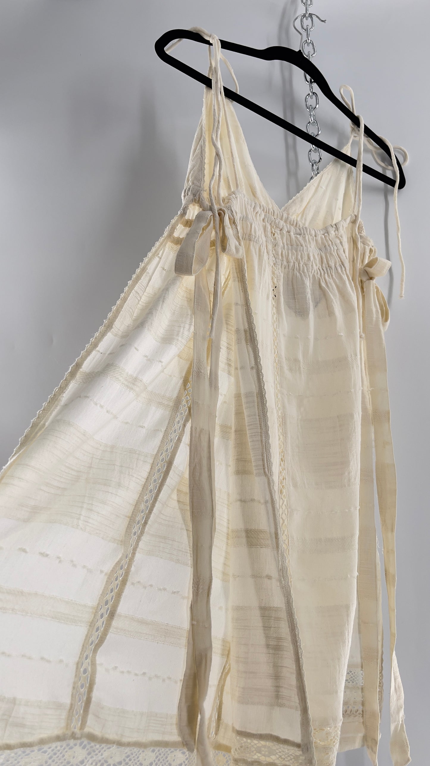 Free People White Cotton Lace Slit Side Midi (Medium)