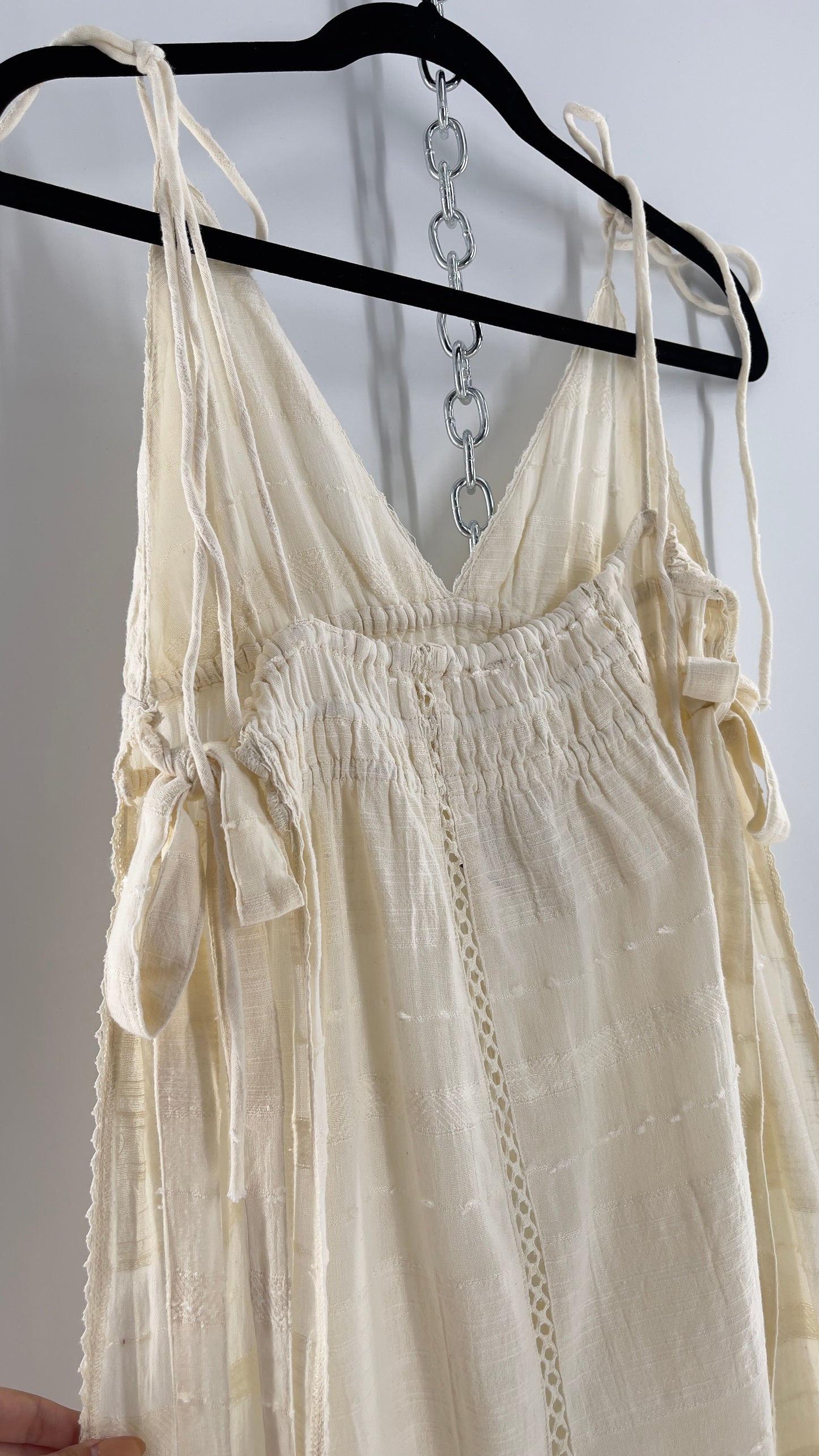 Free People White Cotton Lace Slit Side Midi (Medium)