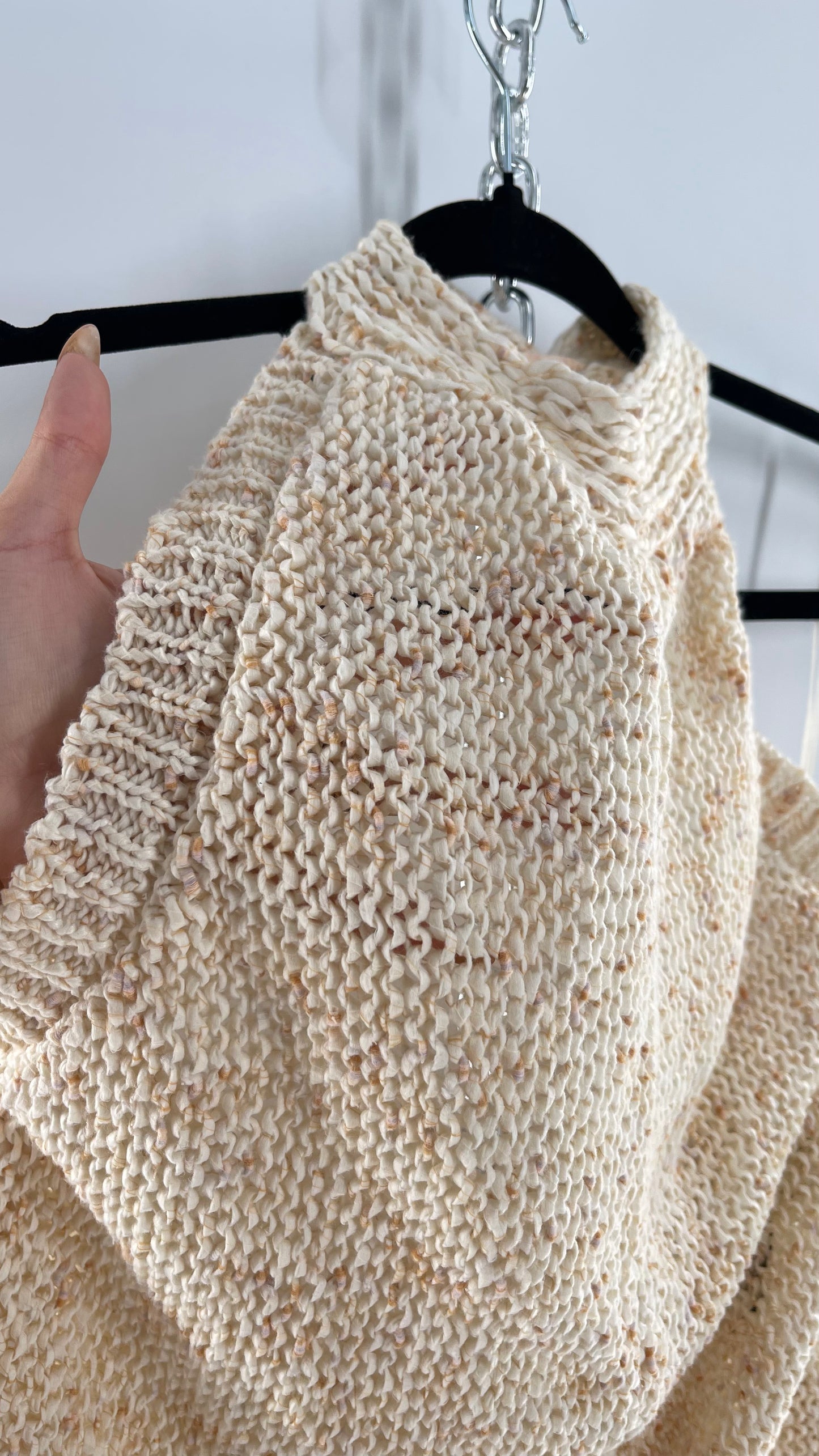 Free People Beige Peaches and Cream Crochet Knit Romper (XL)
